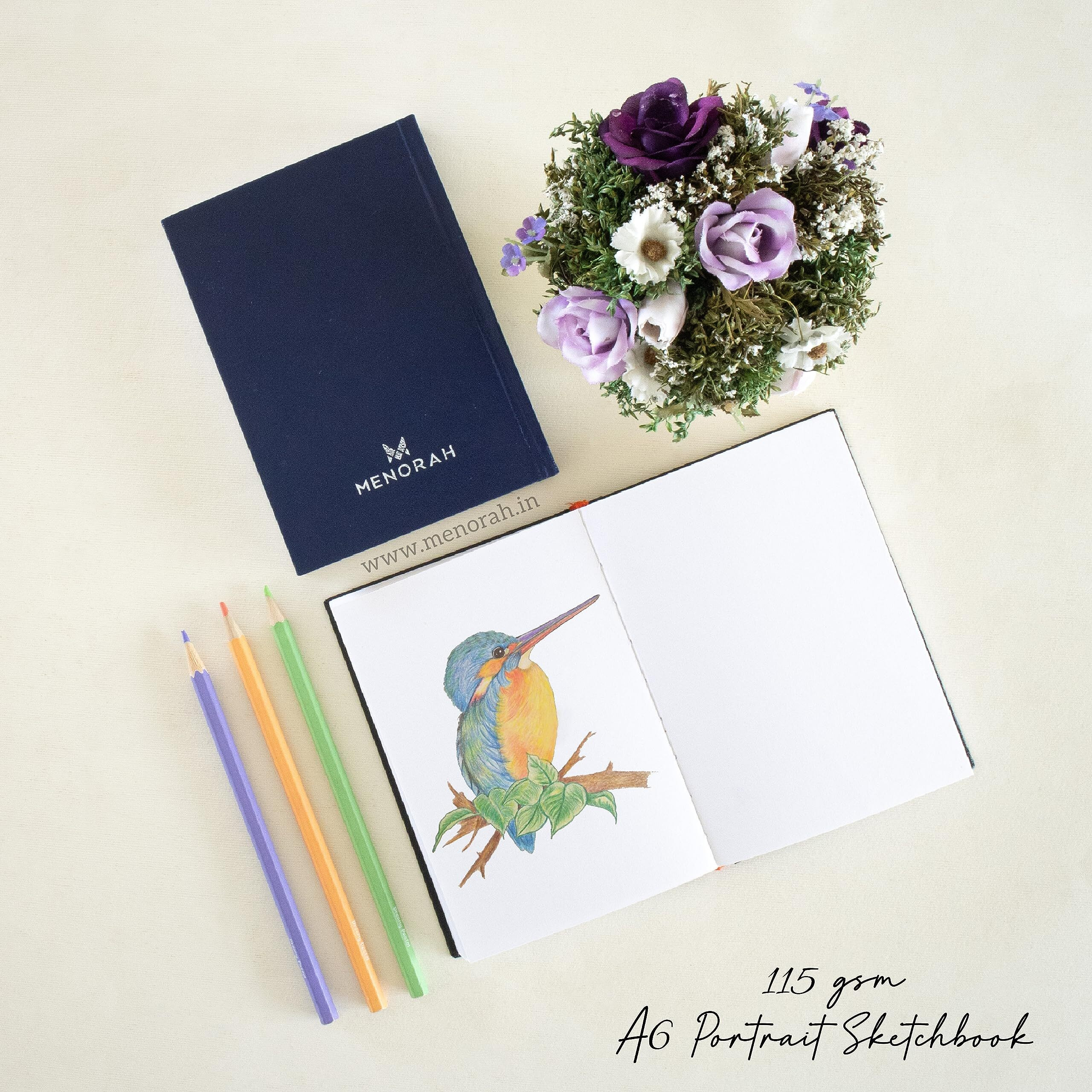 Menorah - Artist Sketch Book- A6-115 Gsm (160 Pages / 80 Sheets) Drawing Notebook- Hard Bound Book- (14.8 Cm X 10.5 Cm)- Completely Handmade- Portrait-Dark Blue, Paper, Oil