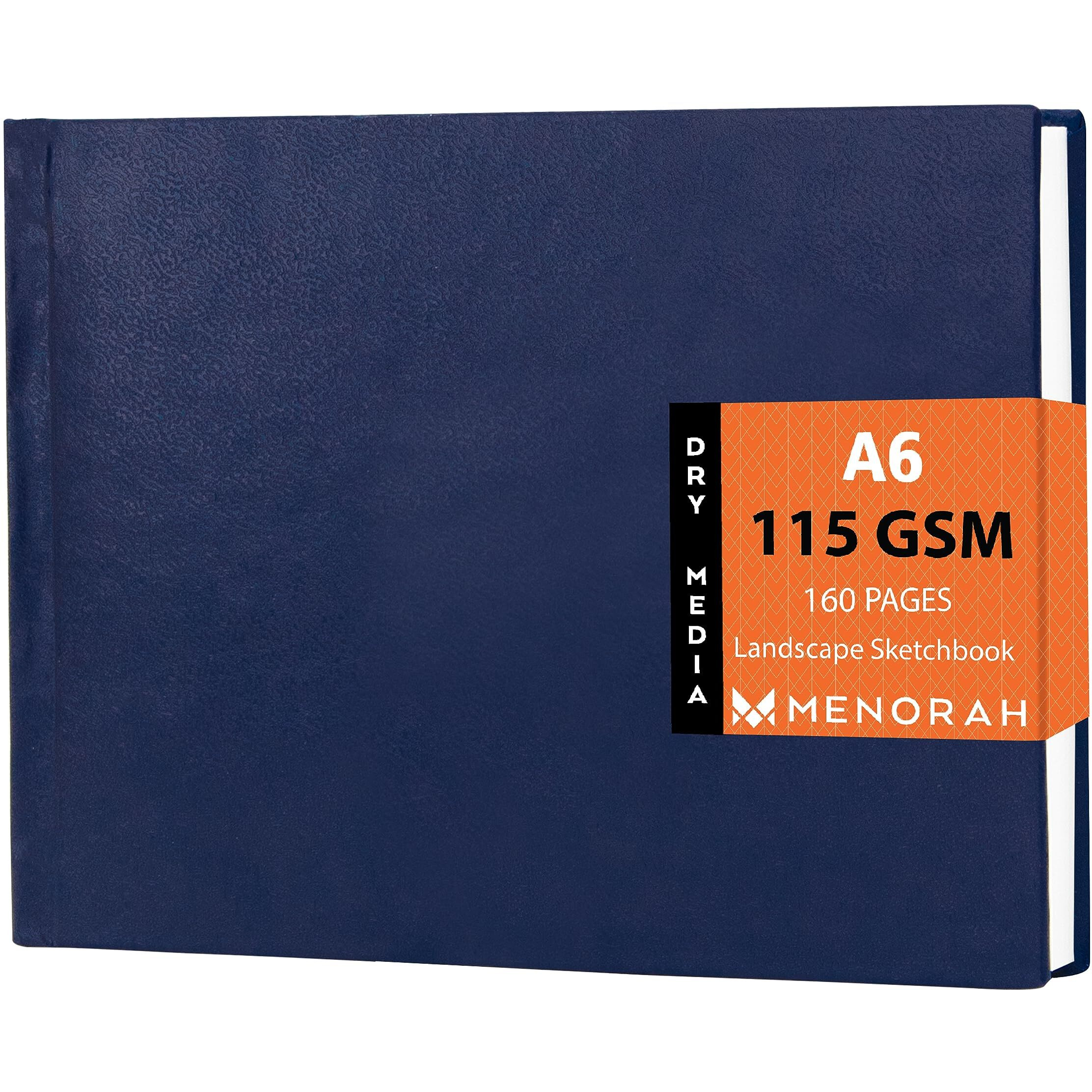 Menorah - Artist Sketch Book- A6-115 Gsm (160 Pages / 80 Sheets) Drawing Notebook- Hard Bound Book- (10.5 Cm X 14.8 Cm)- Completely Handmade- Landscape-Dark Blue