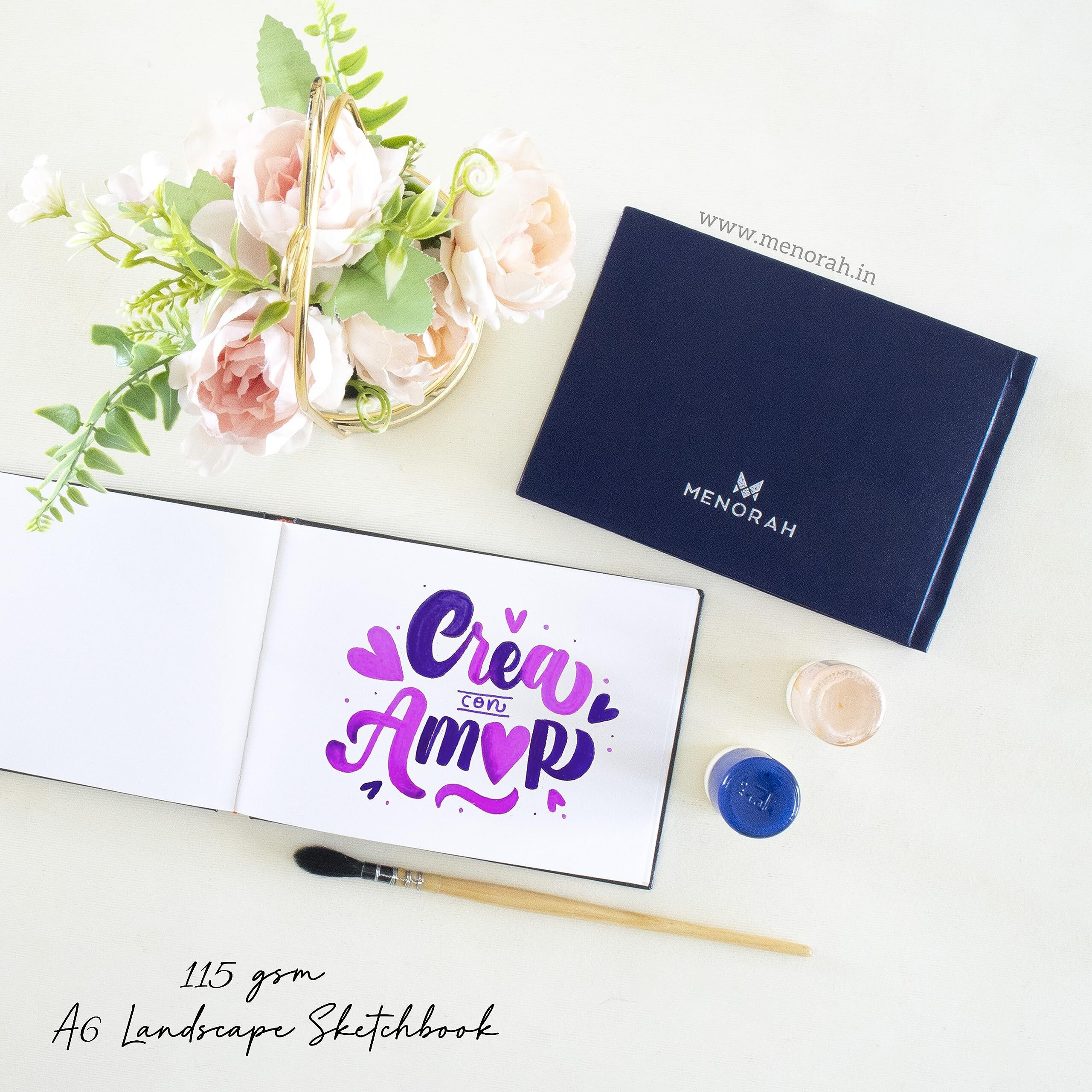 Menorah - Artist Sketch Book- A6-115 Gsm (160 Pages / 80 Sheets) Drawing Notebook- Hard Bound Book- (10.5 Cm X 14.8 Cm)- Completely Handmade- Landscape-Dark Blue