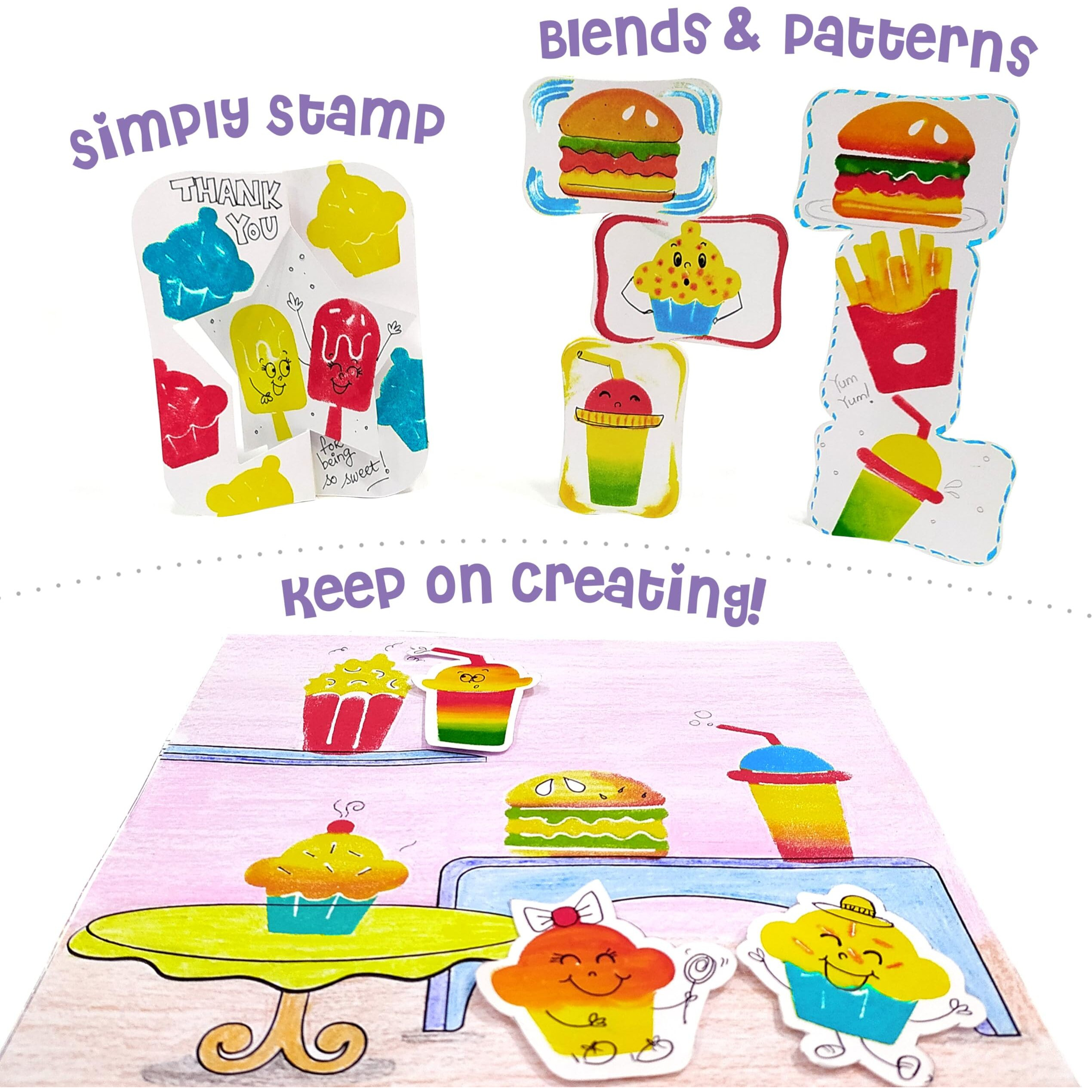 Imagimake Stamp Art Food, Coloring & Stamping Set For Girls & Boys 3 Years+, Multicolour