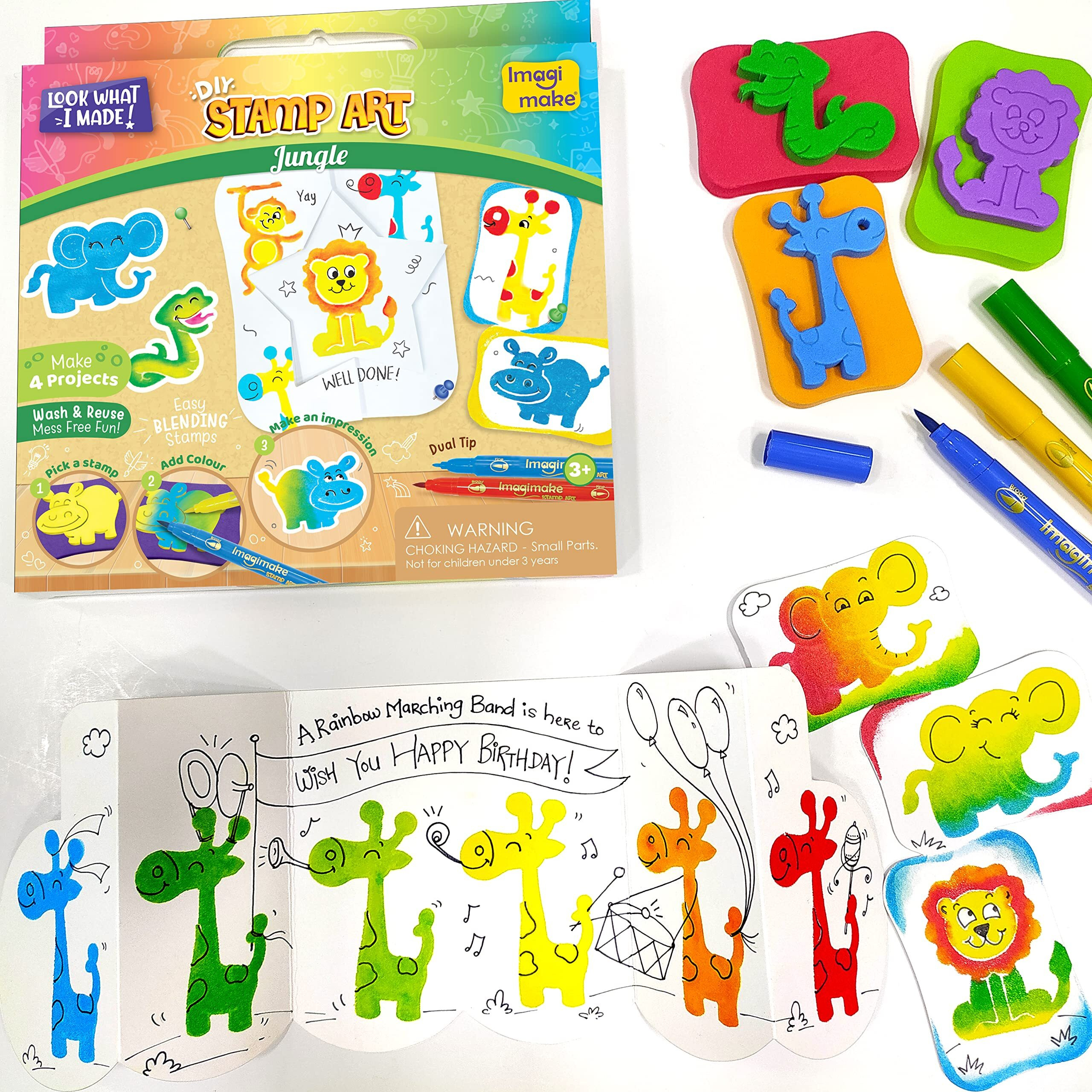 Imagimake Stamp Art Jungle Coloring & Stamping Set For Girls & Boys 3 Years +, Multicolor