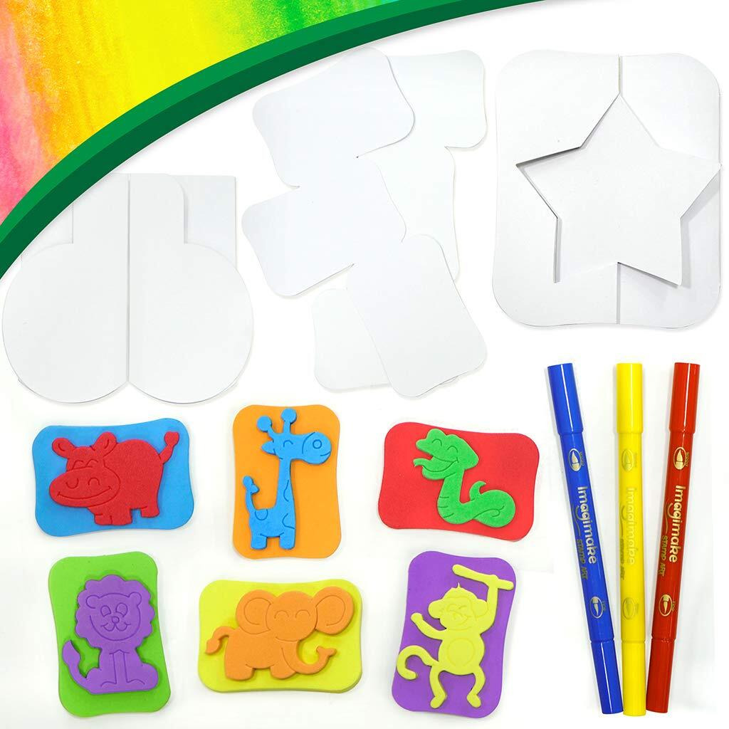 Imagimake Stamp Art Jungle Coloring & Stamping Set For Girls & Boys 3 Years +, Multicolor