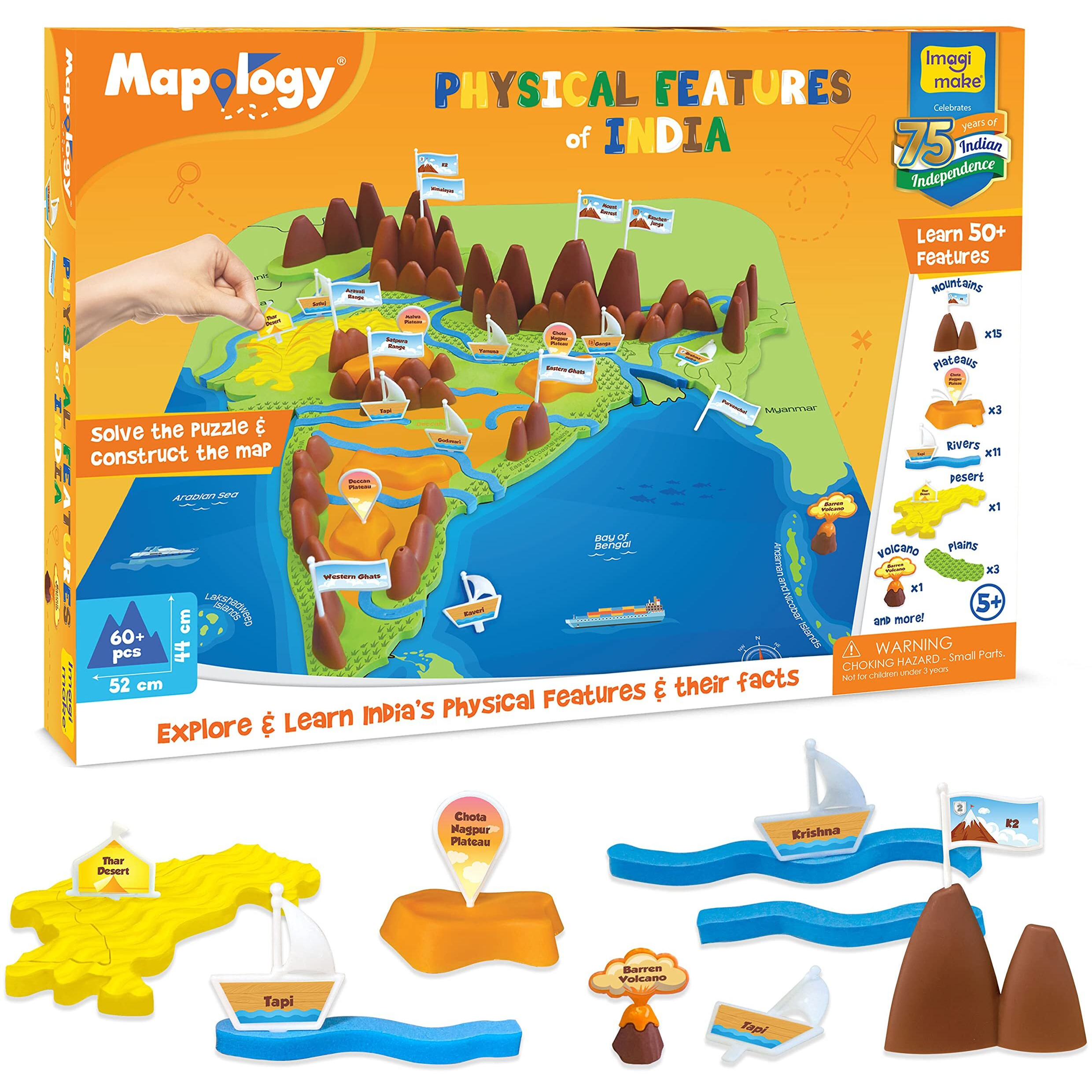 Imagimake Kid's Mapology - Physical Features Of India Learn 50+ Geographical Features Like Mountains, Rivers, Plateaus Educational Toy And Learning Aid Puzzles For Age 5 Years+,Color Multi