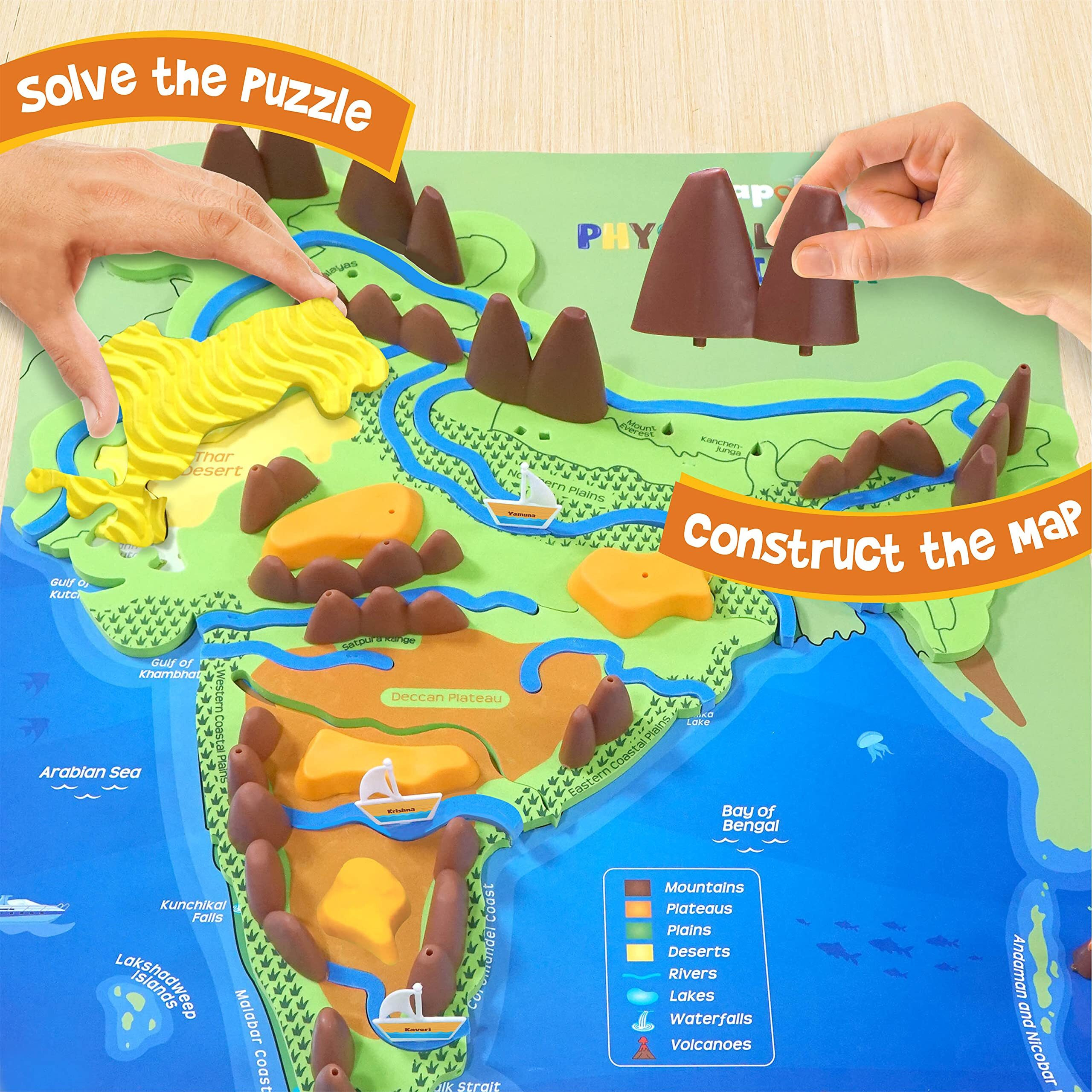 Imagimake Kid's Mapology - Physical Features Of India Learn 50+ Geographical Features Like Mountains, Rivers, Plateaus Educational Toy And Learning Aid Puzzles For Age 5 Years+,Color Multi