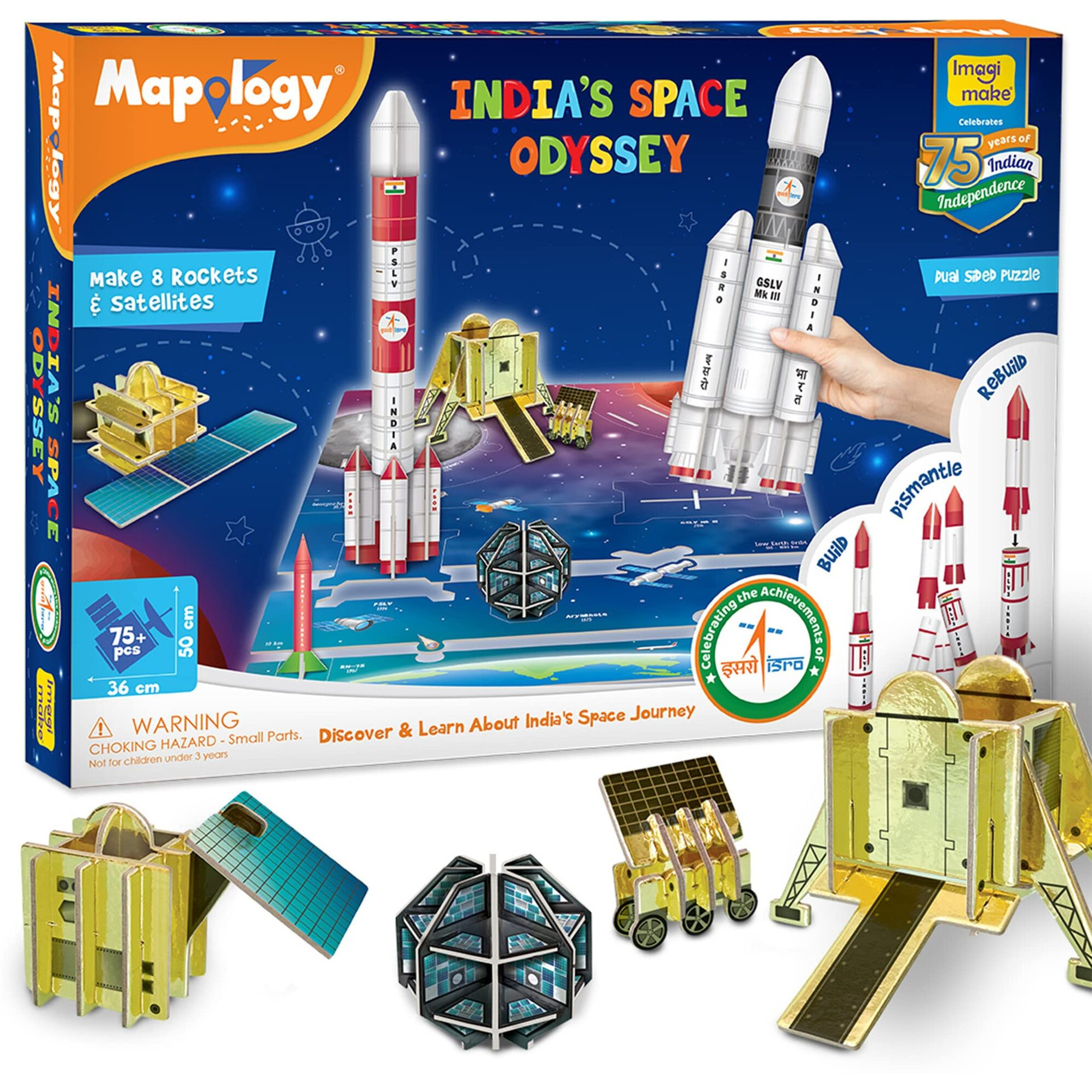 Imagimake Mapology - Isro India's Space Odyssey|Rocket & Satellite Model Making 1 Piece Sets|Astronaut & Space Toys|Educational Blocks Toy Puzzle - 7+ Years Kids|3D Puzzle Building Set,Multicolor