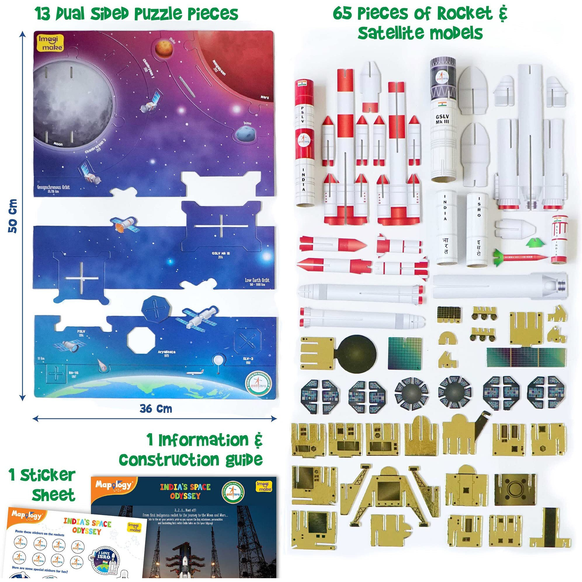 Imagimake Mapology - Isro India's Space Odyssey|Rocket & Satellite Model Making 1 Piece Sets|Astronaut & Space Toys|Educational Blocks Toy Puzzle - 7+ Years Kids|3D Puzzle Building Set,Multicolor