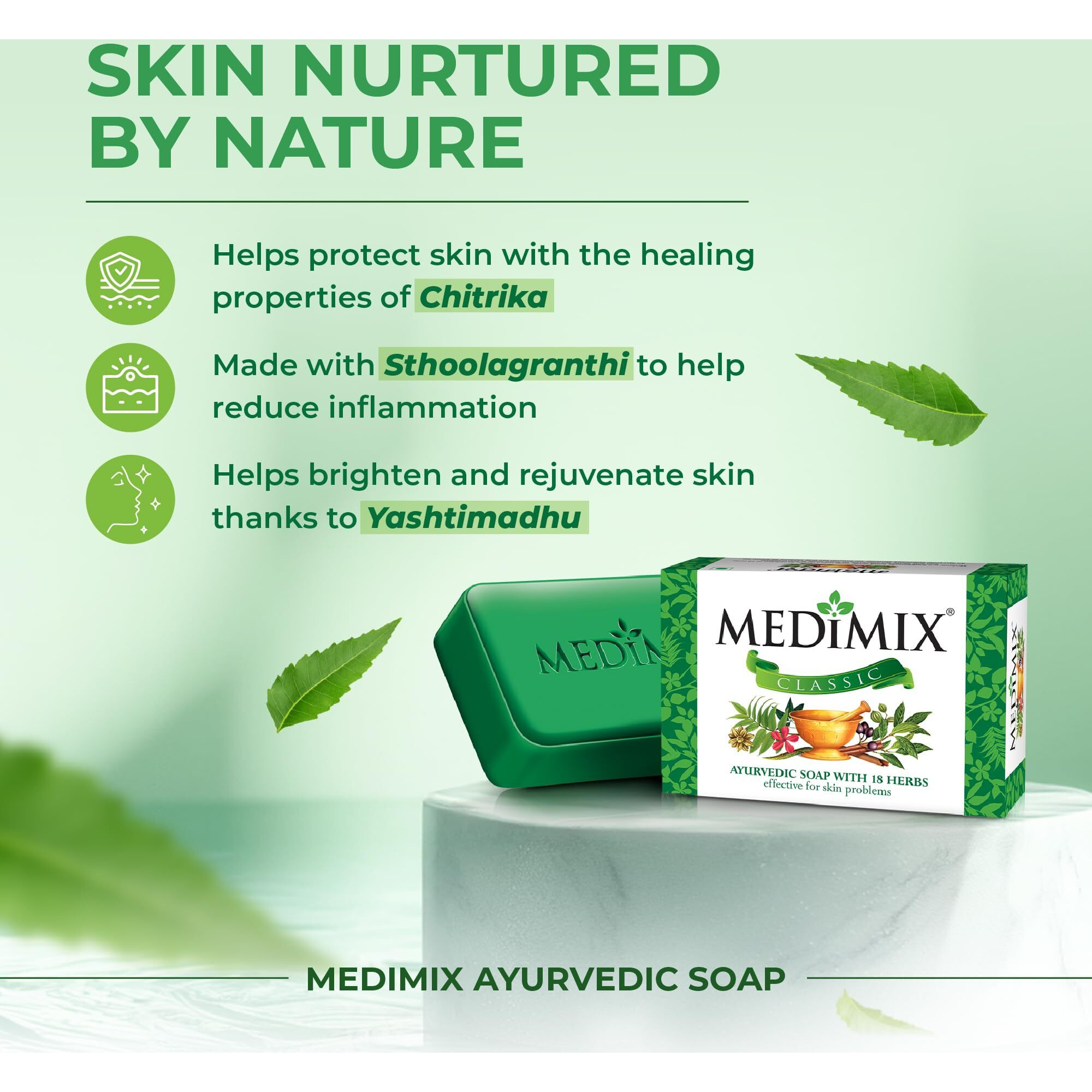 Medimix Classic Ayurvedic Traditionally Made Soap | Infused With 18 Herbs | Effective For Skin Problems (Combo Pack Of 5) 150G