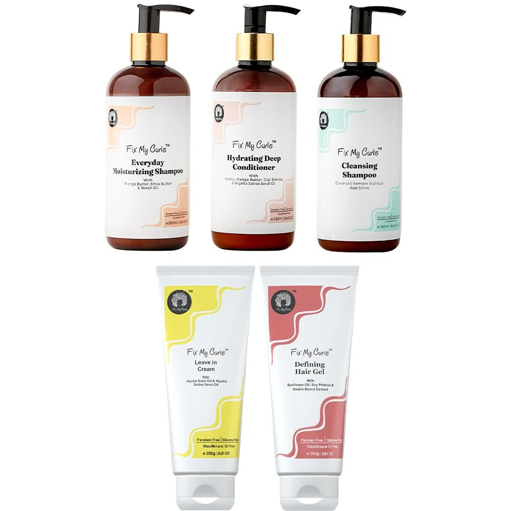 Fix My Curls Complete Curl Care Kit| Cleansing Shampoo, Moisturizing Shampoo, Hydrating Deep Conditioner, Leave-In Cream And Defining Hair Gel For Soothing, Moisturized & Defined Curls|Pack Of 5