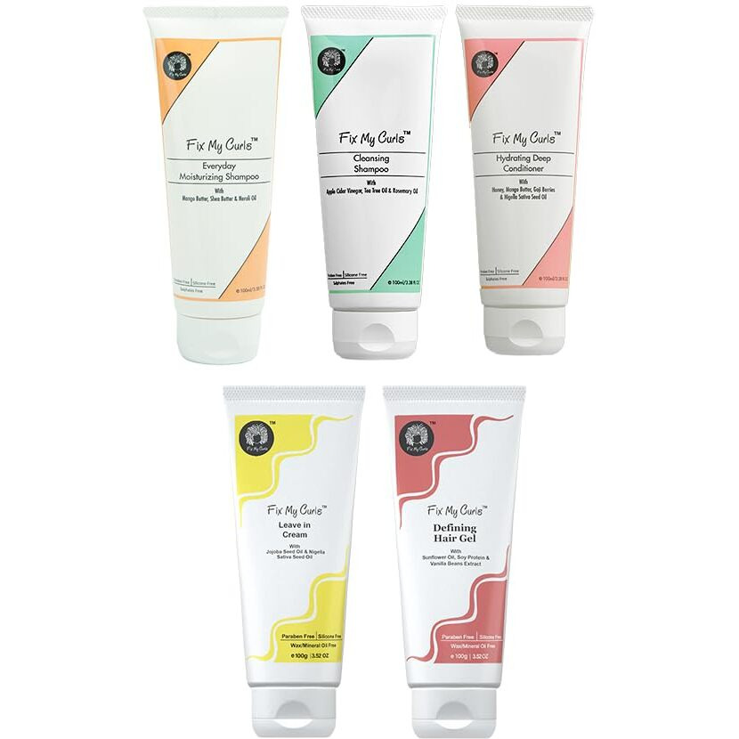 Fix My Curls Complete Curl Care Kit| Cleansing Shampoo, Moisturizing Shampoo, Hydrating Deep Conditioner, Leave-In Cream And Defining Hair Gel For Soothing, Hydrated, And Defined Curls| 50Ml Each