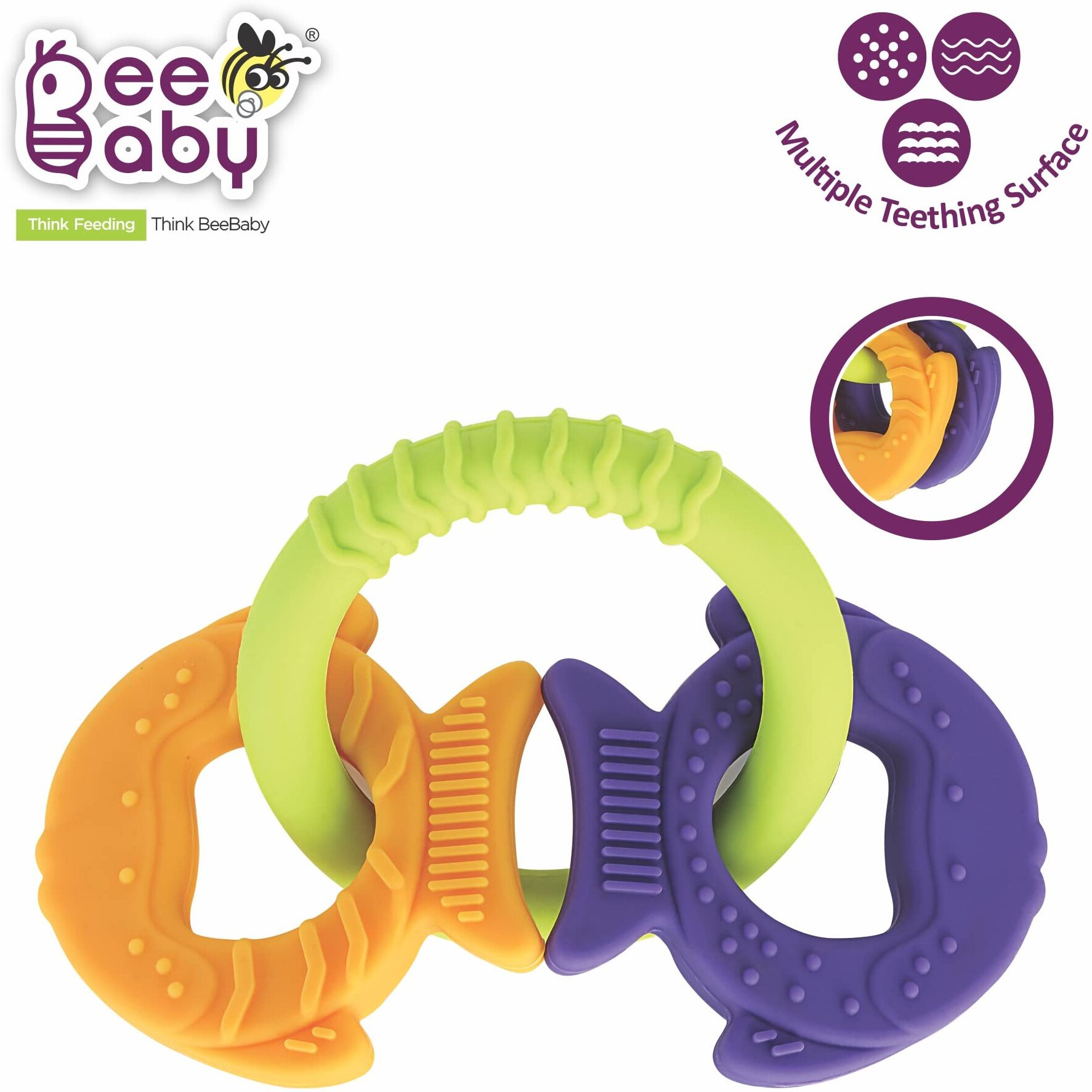Beebaby Chewy Trinkets Soft Silicone Teether For 6 To 12 Months Baby, Bpa Free Teething Toy For Babies With Multiple Textured Surface For Soothing Gums. 100% Food Grade (Goldfish Shape)