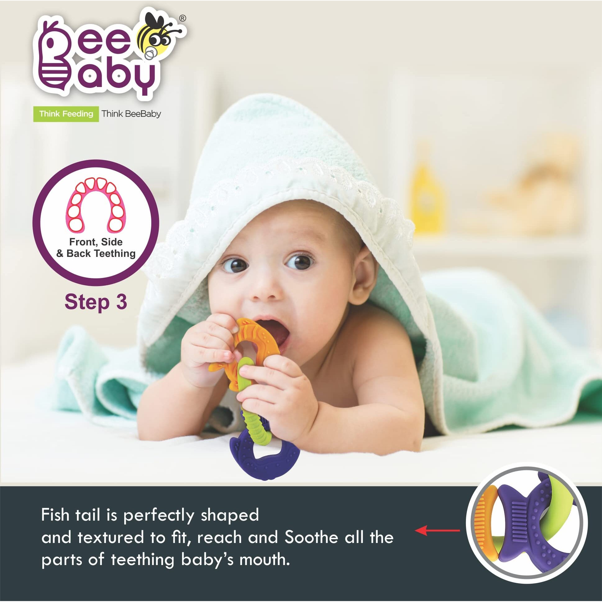 Beebaby Chewy Trinkets Soft Silicone Teether For 6 To 12 Months Baby, Bpa Free Teething Toy For Babies With Multiple Textured Surface For Soothing Gums. 100% Food Grade (Goldfish Shape)