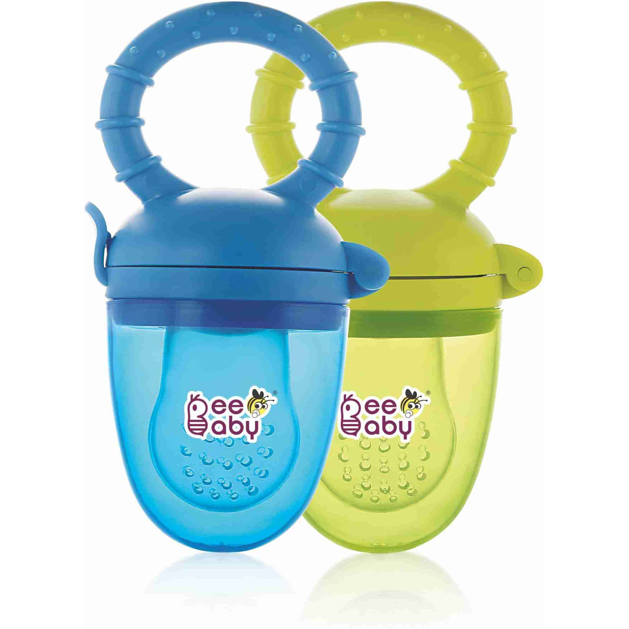 Beebaby Soft Silicone Nibbler With Extra Mesh For Babies, Baby Fruit & Food Feeder, Anti Choking Fruit Pacifier, Teether For Infant, 100% Bpa Free, 3 Months+ (Fruttino - Blue_Green)