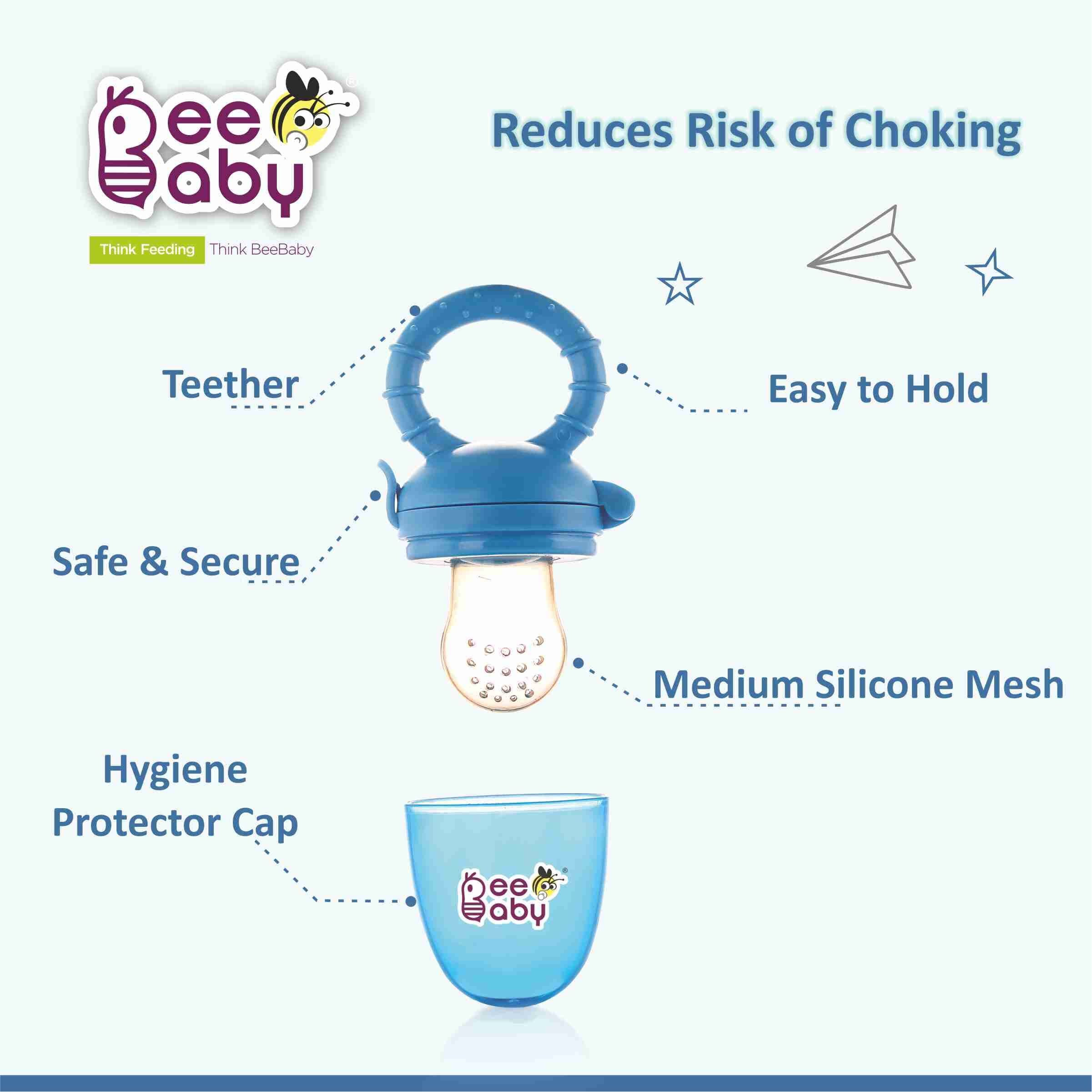 Beebaby Soft Silicone Nibbler With Extra Mesh For Babies, Baby Fruit & Food Feeder, Anti Choking Fruit Pacifier, Teether For Infant, 100% Bpa Free, 3 Months+ (Fruttino - Blue_Green)