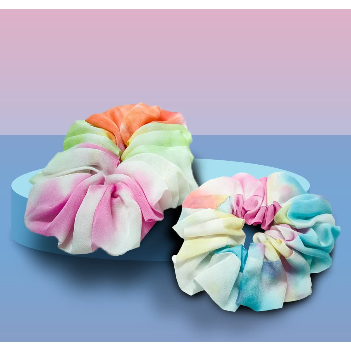 Hair Drama Co. Satin Scrunchies For Women Set Of 2, Multicolor | Large Scrunchies For Girls | Aesthetic Hair Scrunchies For Messy Bun | Ponytail Holder Silk Satin Scrunchies | Elastic Hair Ties
