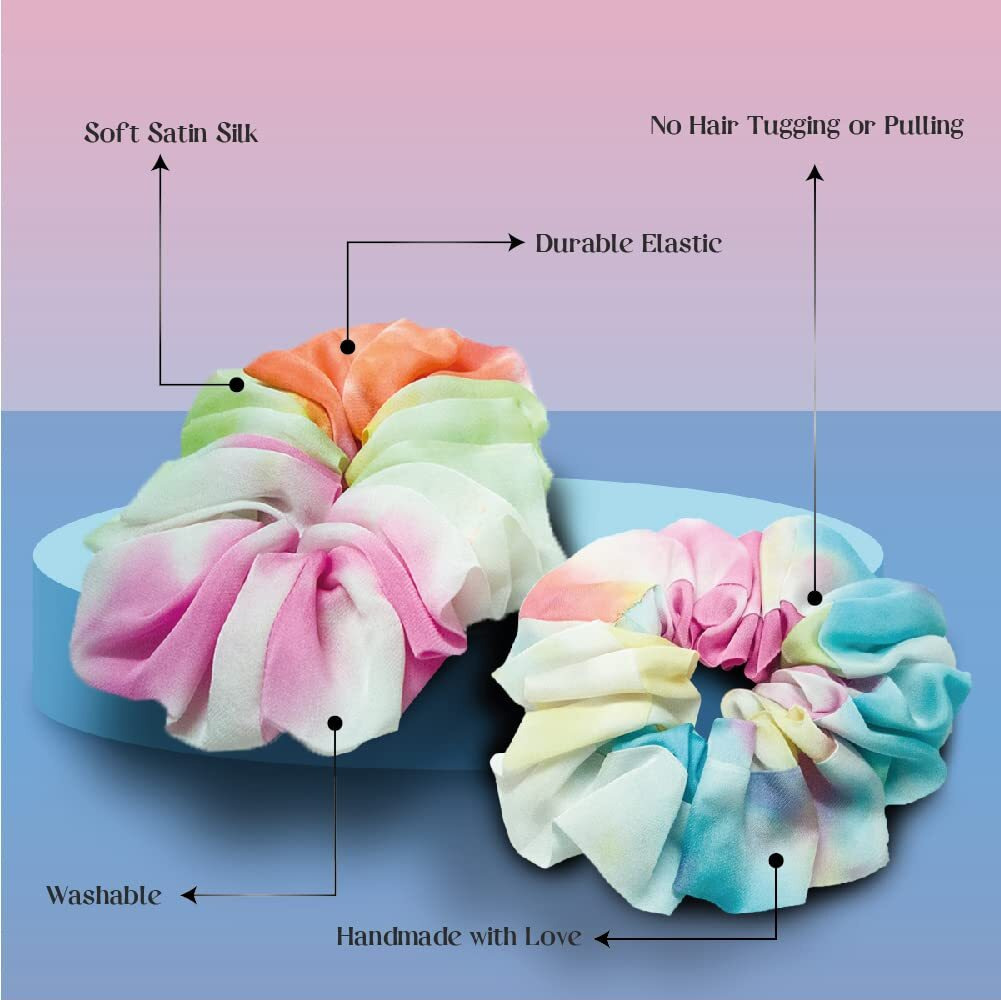 Hair Drama Co. Satin Scrunchies For Women Set Of 2, Multicolor | Large Scrunchies For Girls | Aesthetic Hair Scrunchies For Messy Bun | Ponytail Holder Silk Satin Scrunchies | Elastic Hair Ties