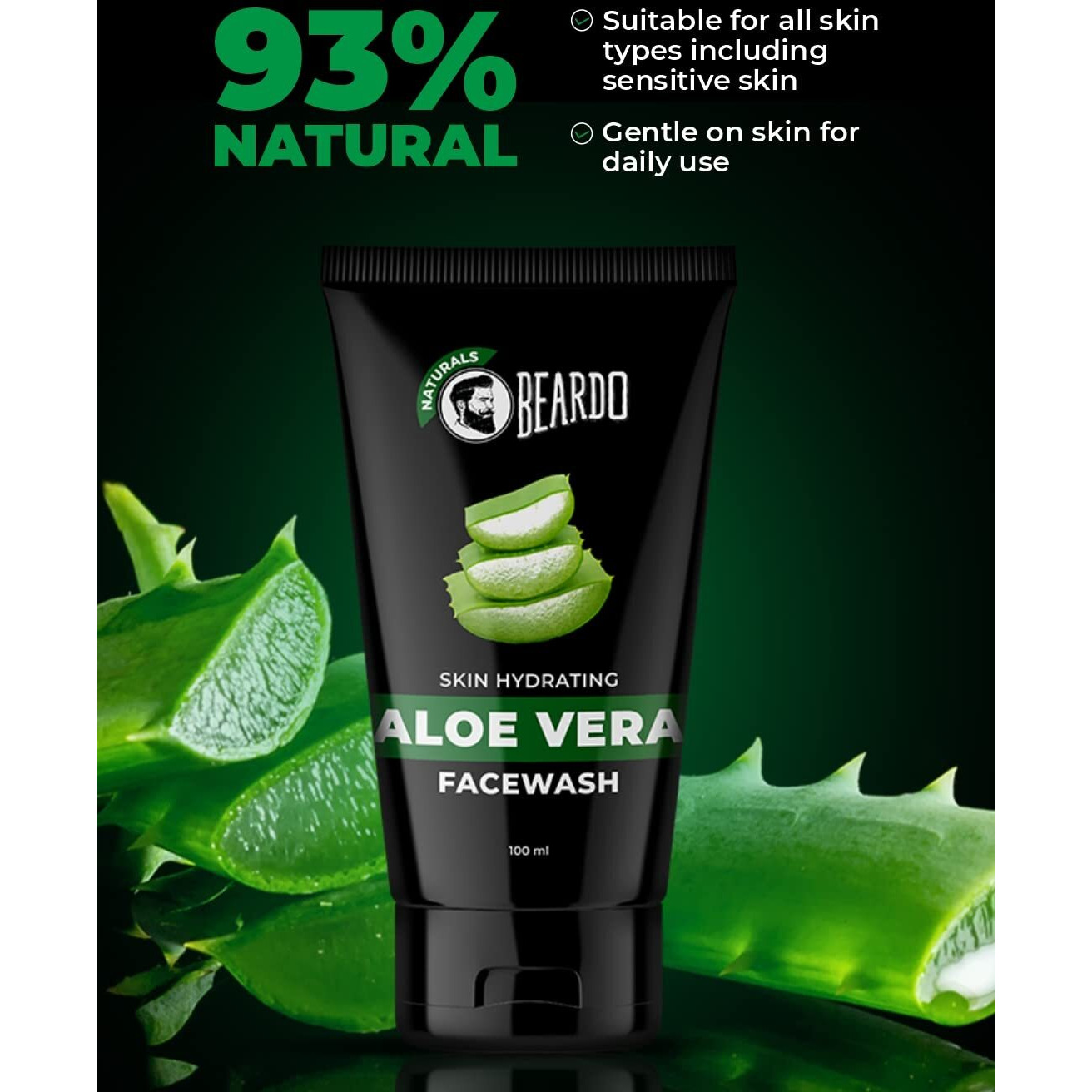 Beardo Aloevera Face Wash For Men, 100Ml | For Skin Hydration And Soft Skin | Removes Excess Oil | Cleans And Hydrates Skin | Soothes & Heals | For Dry Skin