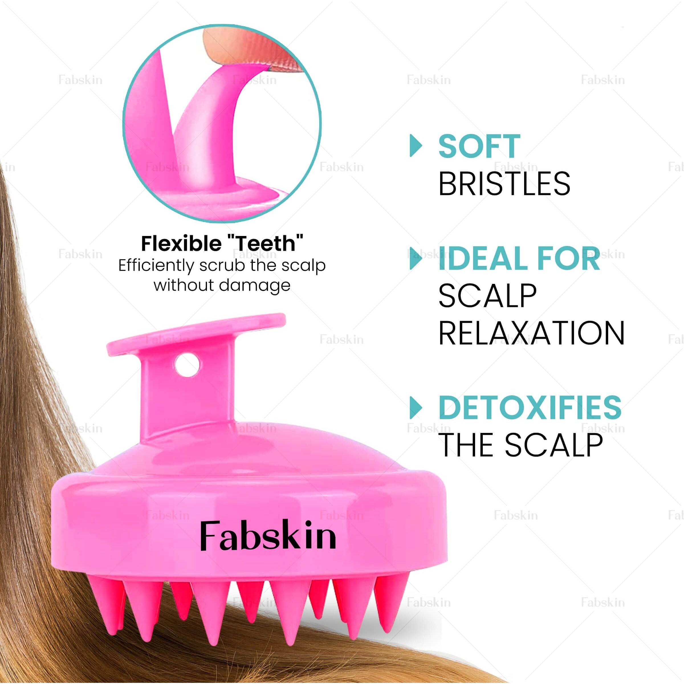 Fabskin Hair Scalp Massager Shampoo Brush With Soft Silicone Bristles For Anti Dandruff, Exfoliating, Scalp Care Manual Head Massager (Pink)