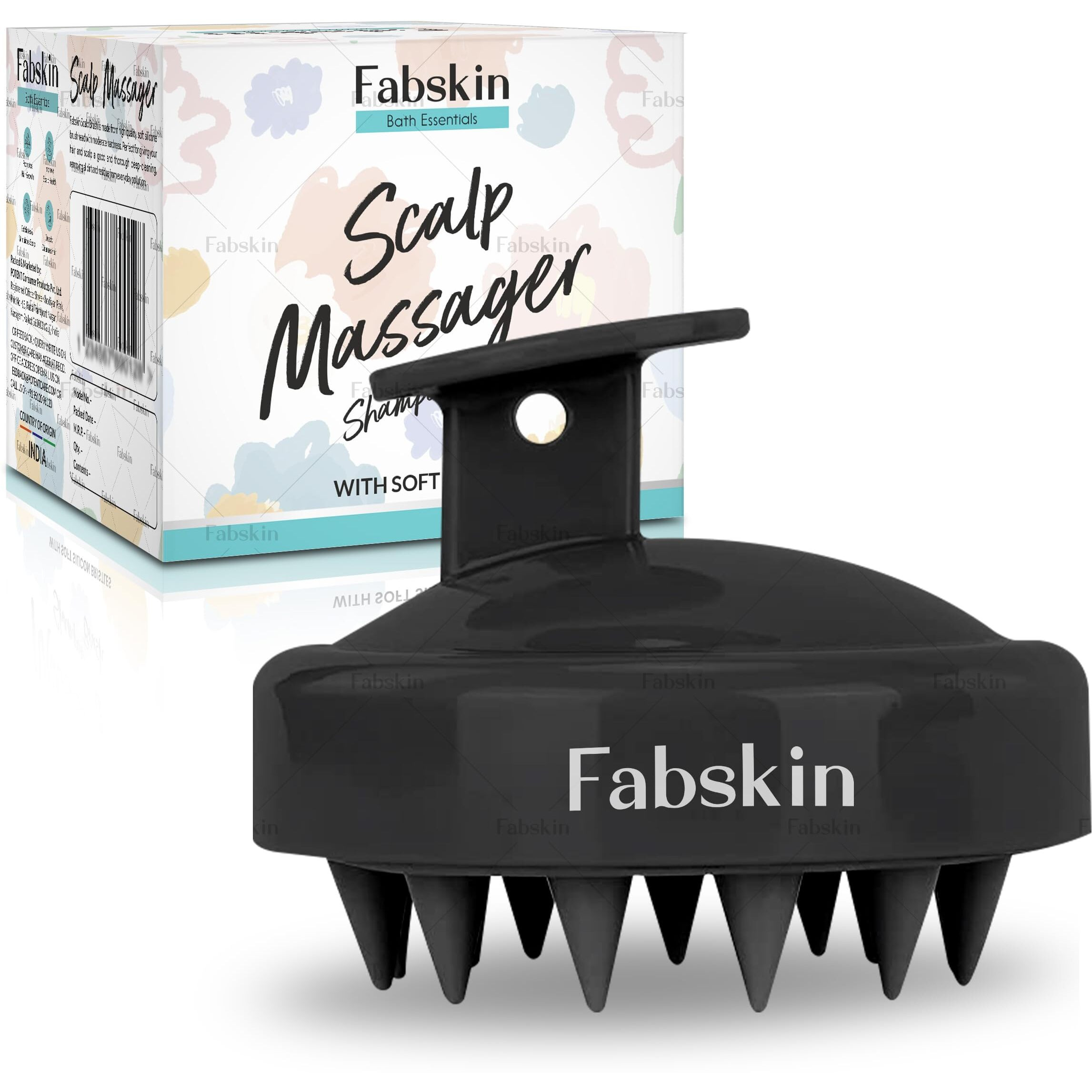 Fabskin Hair Scalp Massager Shampoo Brush | Silicone Head Body Massager Brush | Scalp Shower Hair Brush | Hair Washing Massager Brush | Hair Washing Brush (Black)