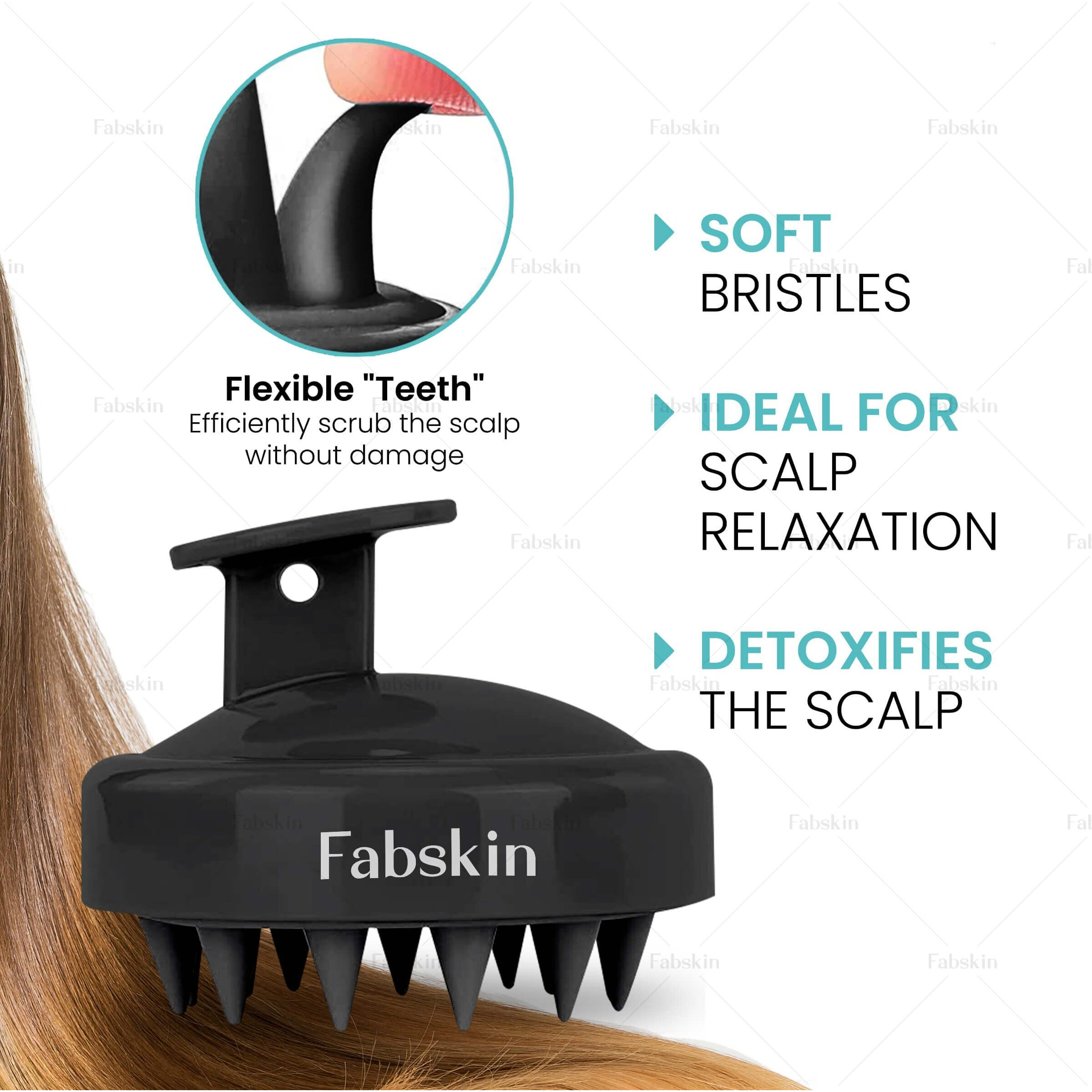 Fabskin Hair Scalp Massager Shampoo Brush | Silicone Head Body Massager Brush | Scalp Shower Hair Brush | Hair Washing Massager Brush | Hair Washing Brush (Black)