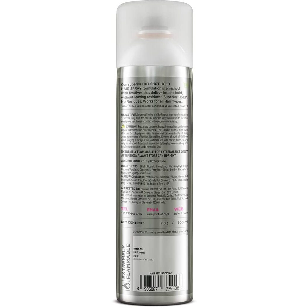 Bblunt Hot Shot Hold Spray For Instant & Firm Hold - 300 Ml