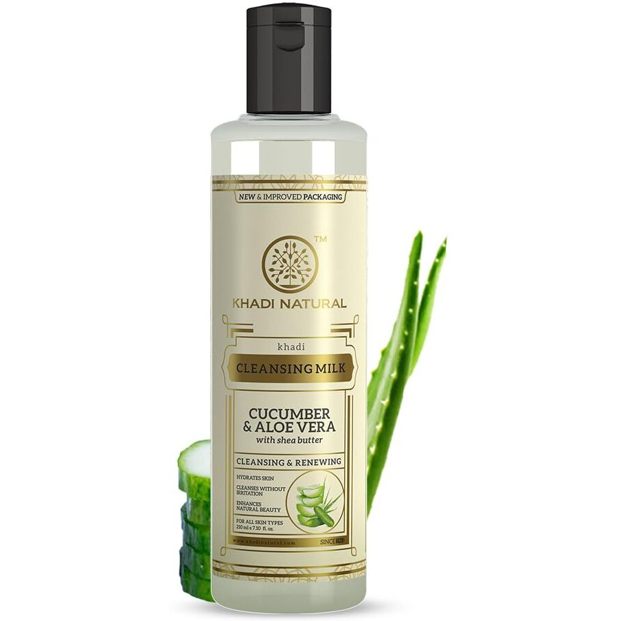Khadi Natural Cucumber And Aloevera Cleansing Milk | Make Up Remover With Shea/Kokum Butter| Keeps Your Skin Toned| For All Skin Types | Rich In Anti-Oxidants| 210Ml