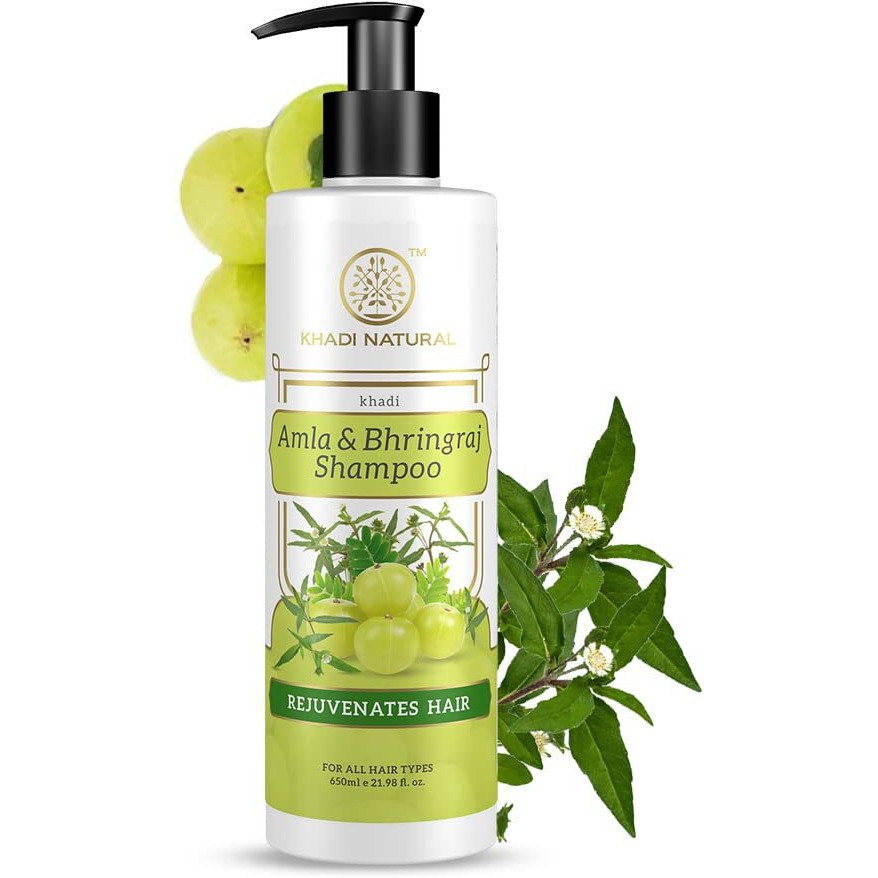 Khadi Natural Amla & Bhringraj Shampoo/Cleanser For Controlling Dandruff & Hair Fall | Shampoo For Reducing Scalp Irritation| Suitable For All Hair Types, 650 Ml