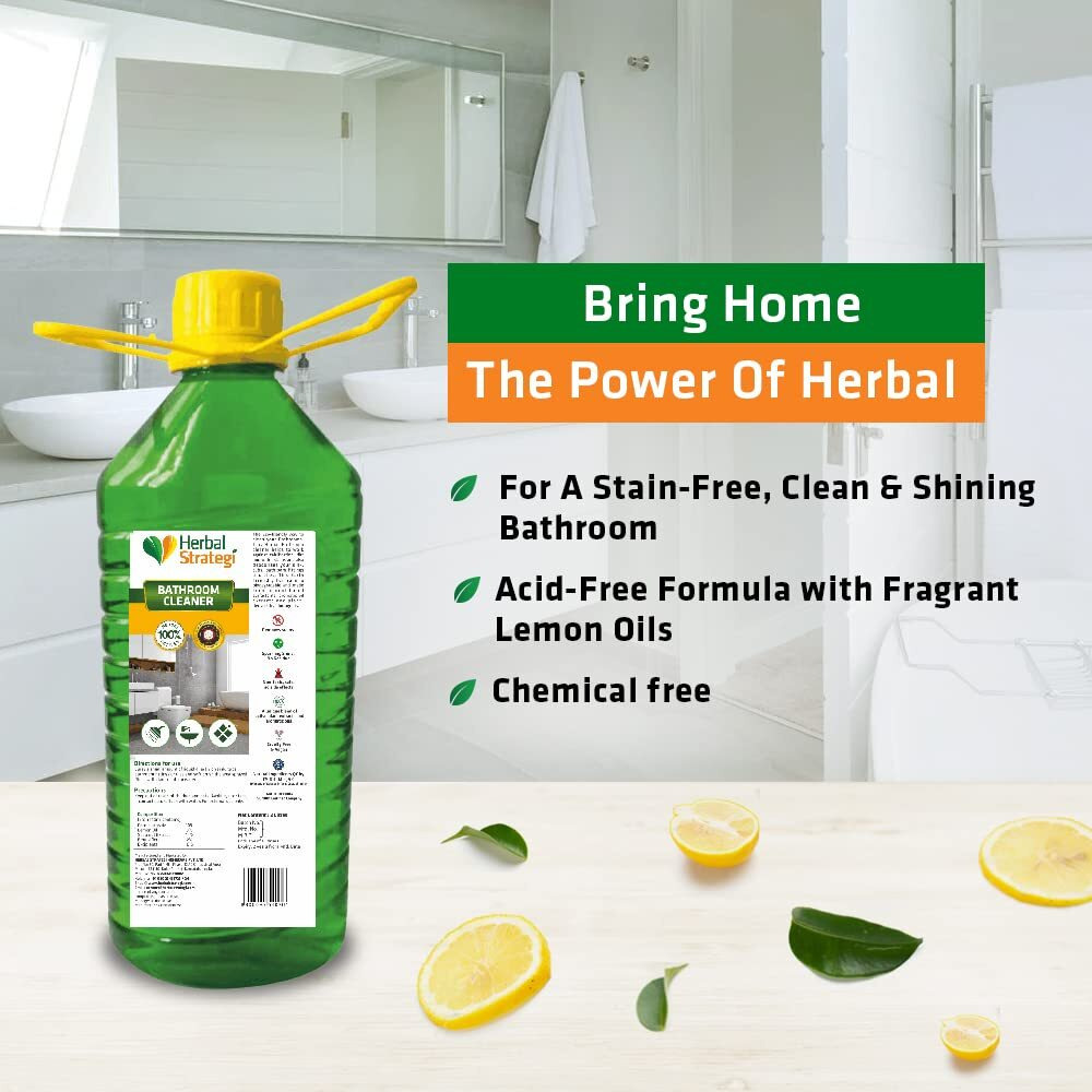 Herbal Strategi Bathroom Cleaner Spray For All Surfaces & Bathroom Fittings - 2L Refill (Lemon Oil)