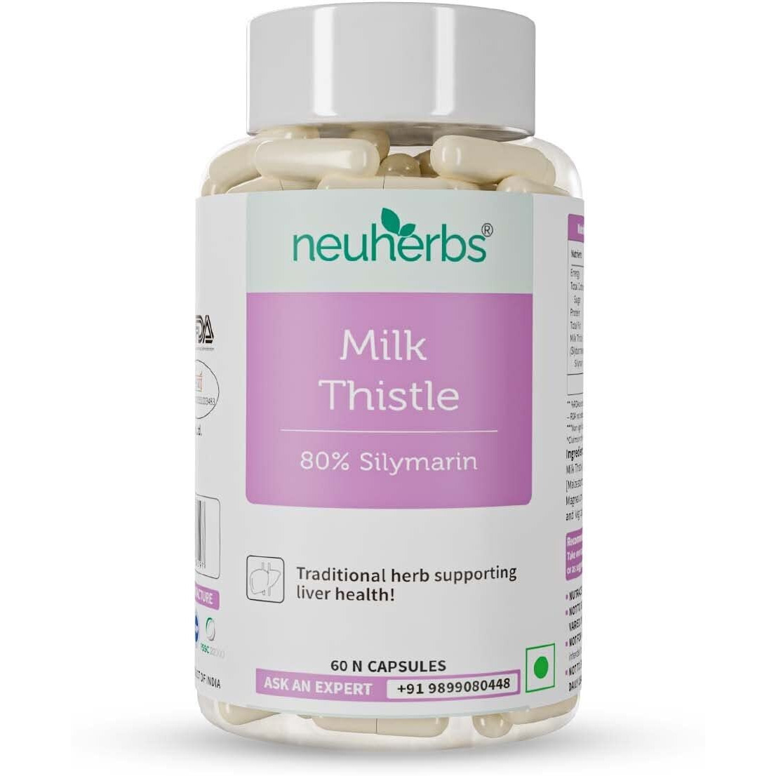 Neuherbs Milk Thistle - 60 Capsules| Liver Detox Supplement With 800 Mg Of Silymarin | Supports Healthy & Strong Liver