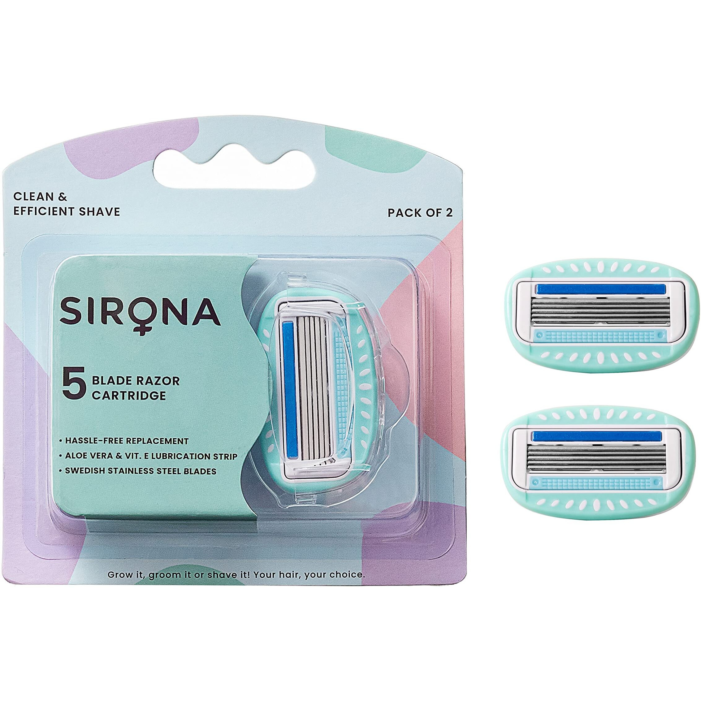 Sirona Hair Removal Razor Blades/Refills/Cartridges For Women  Pack Of 2 | 5 Swedish Stainless Steel Blades | With Aloe Vera & Vitamin E Lubrication Strip