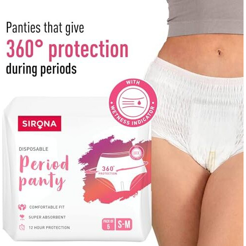 Sirona Disposable Period Panties For Women | S  M | 360 Sanitary Protection For Regular Flow | No Leakage, No Rashes, No Discomfort | Maternity Panties With High Absorbency | Pack Of 5