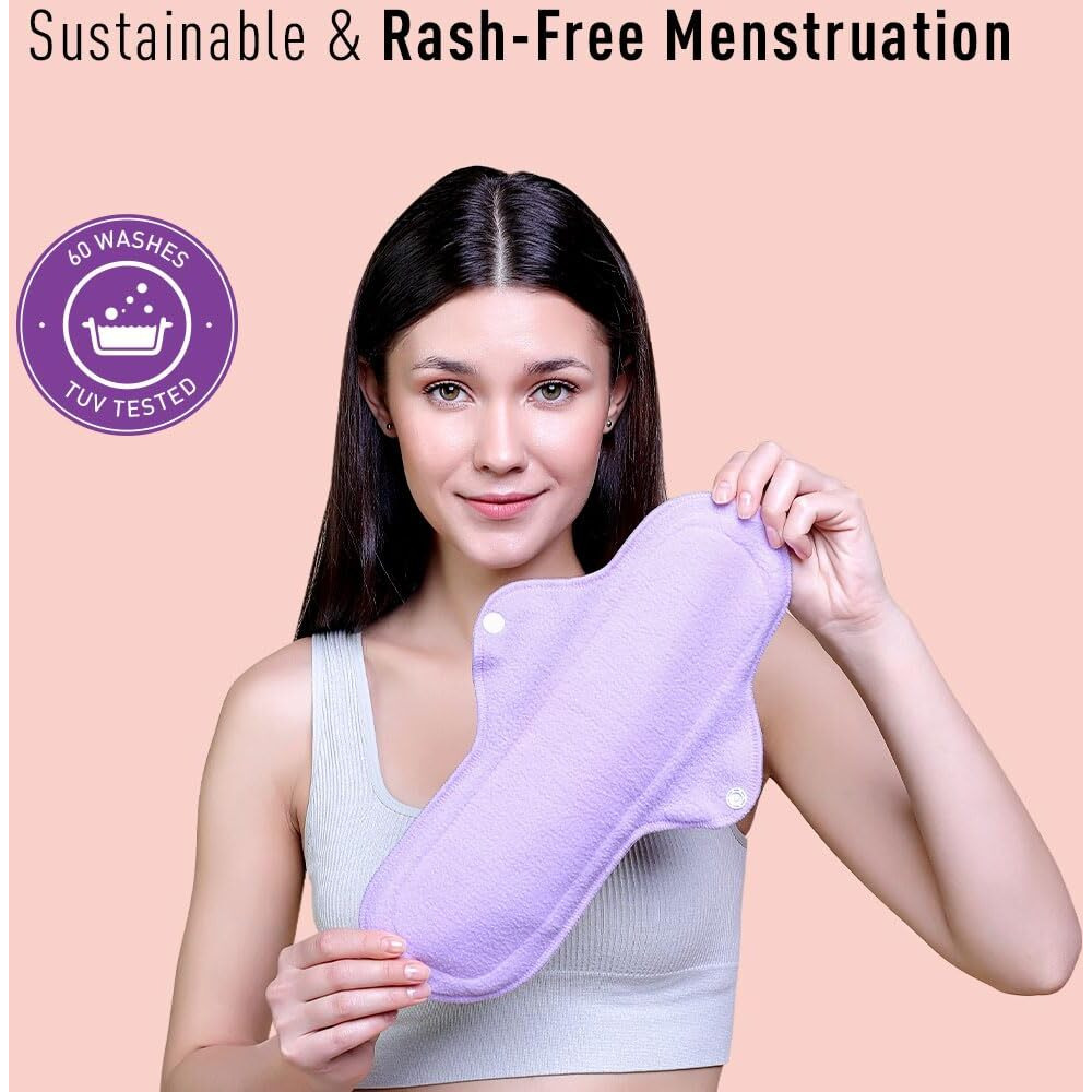 Sirona Reusable Pads For Women | 3 Regular Pads + 1 Overnight Pad | Cloth Pads For Women For Period, Reusable Sanitary Pads For Women, Rash Free Fabric, Skin Friendly, Lasts Up To 1 Year - (Pack Of 4)