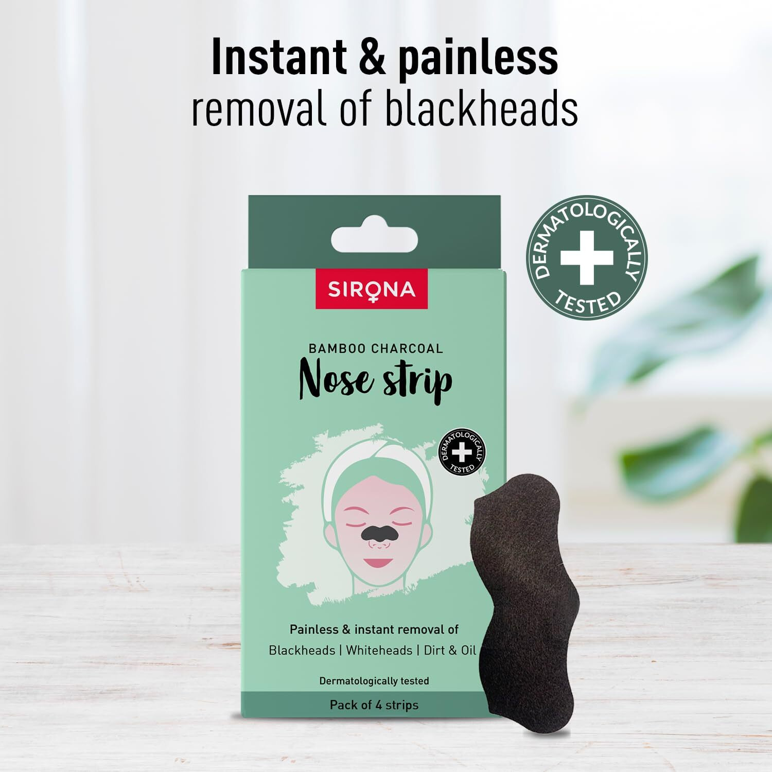 Sirona Blackhead Remover Bamboo Charcoal Nose Strips For Women  Pack Of 4 | Painless & Instant Removal Of Whiteheads, Blackheads, Pore Cleanser, Dirt & Oil