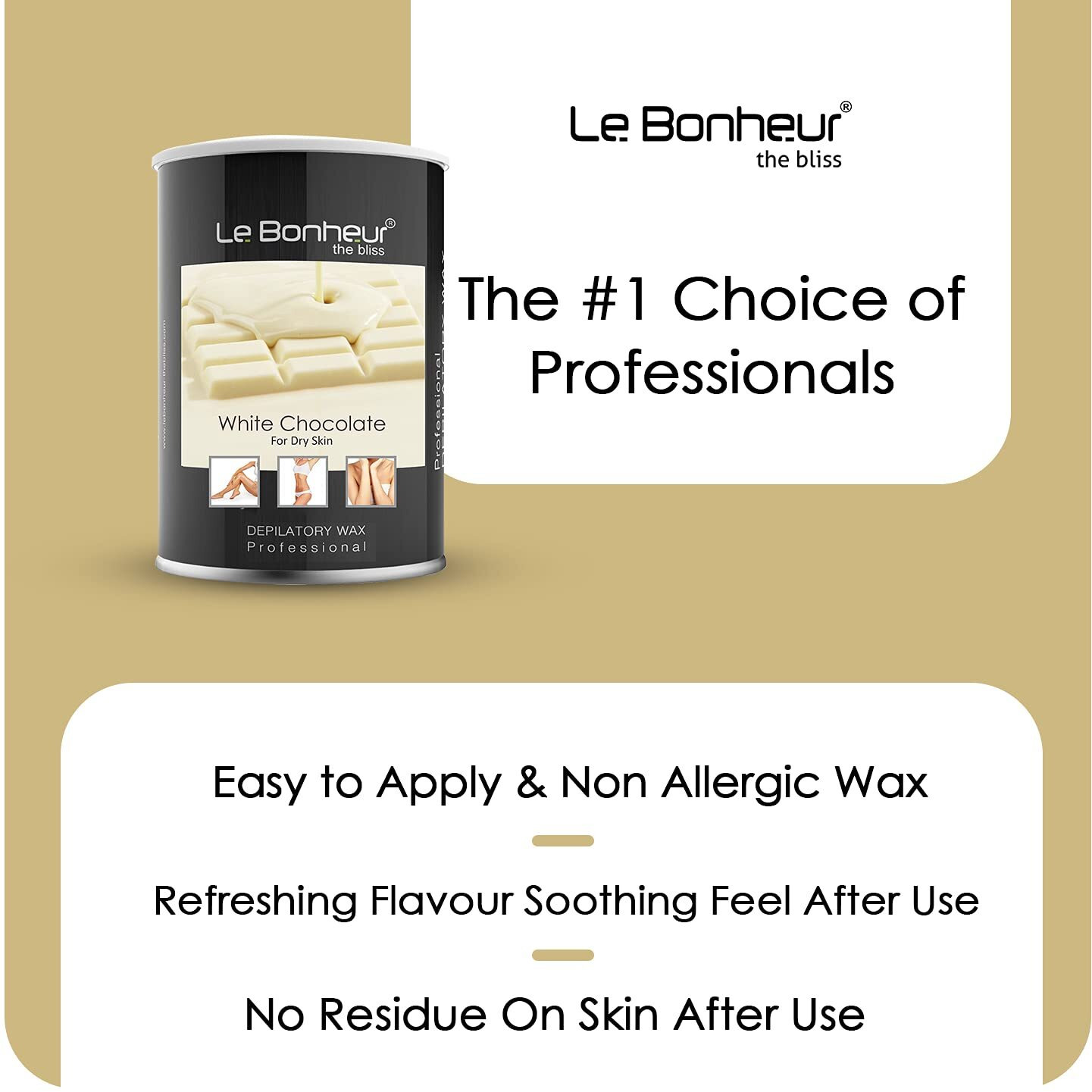 Le Bonheur White Chocolate Wax | Pure Natural - No Skin Burn - Allergen Free | For Sensitive Skin With Elastic And Creamy Texture - Fully Body Wax For All Hair And Skin Type | 800Gm