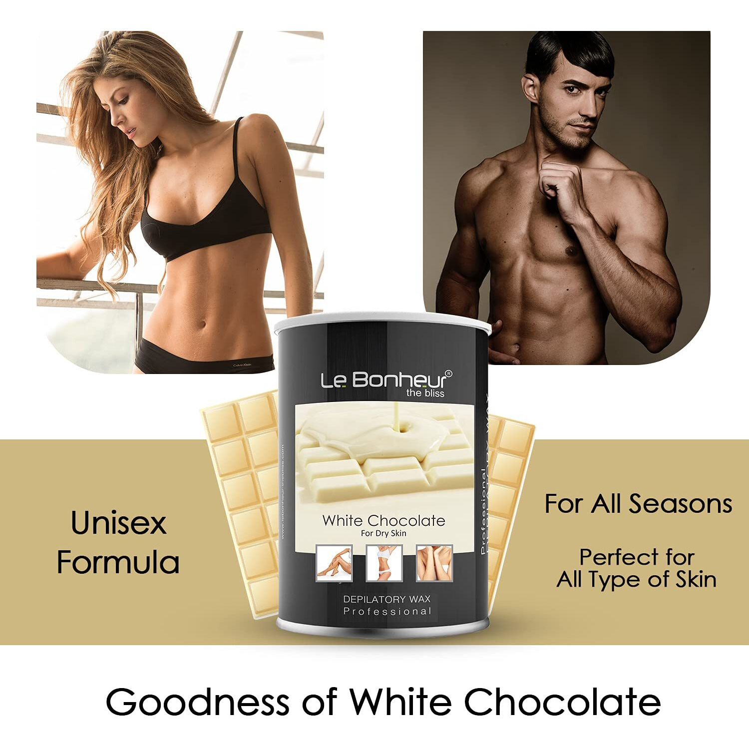 Le Bonheur White Chocolate Wax | Pure Natural - No Skin Burn - Allergen Free | For Sensitive Skin With Elastic And Creamy Texture - Fully Body Wax For All Hair And Skin Type | 800Gm