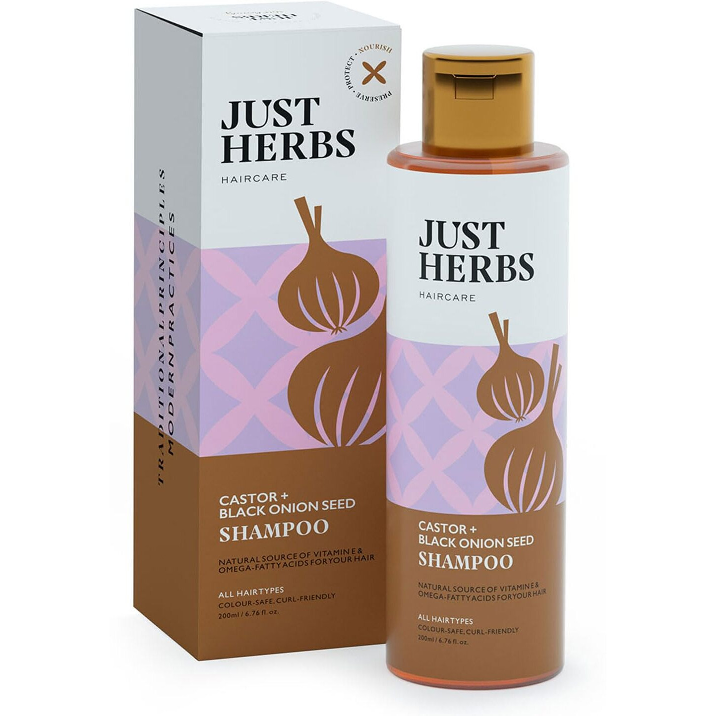 Just Herbs Castor And Black Onion Seed Sulfate Free Shampoo Reduce Hairfall,Hair Loss For Dry And Frizzy, Normal Hair Types Men & Women - 200Ml