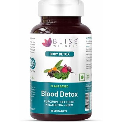 Bliss Welness Blood Detox | Curcumin Beetroot Manjistha Neem Extract | Blood Purifier Acne & Pimple Control Radiant Skin Anti Bacterial Ayurvedic Herbal Supplement - 60 Vegetarian Tablets
