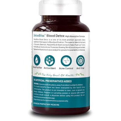 Bliss Welness Blood Detox | Curcumin Beetroot Manjistha Neem Extract | Blood Purifier Acne & Pimple Control Radiant Skin Anti Bacterial Ayurvedic Herbal Supplement - 60 Vegetarian Tablets