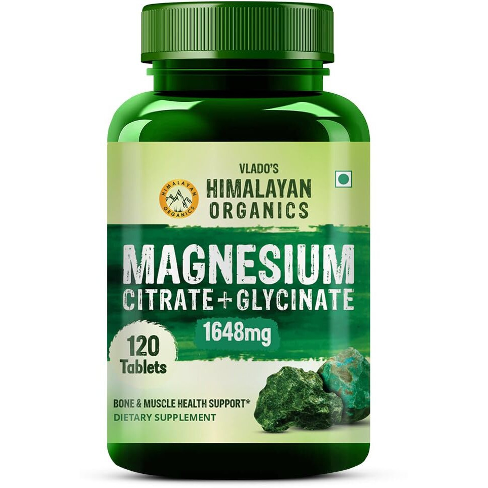 VladoS Himalayan Organics Magnesium Citrate + Glycinate + Oxide Complex 1648 Mg Supplement For Men And Women | Boost Heart, Nerve & Muscle Health | Good For Strong Bones | Maintain Sugar Level - 120 Vegetarian Tablets