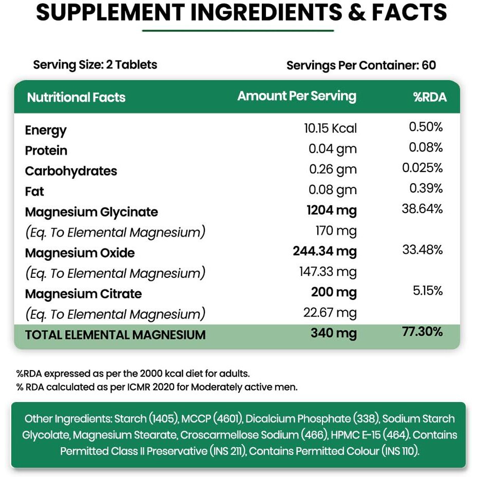 VladoS Himalayan Organics Magnesium Citrate + Glycinate + Oxide Complex 1648 Mg Supplement For Men And Women | Boost Heart, Nerve & Muscle Health | Good For Strong Bones | Maintain Sugar Level - 120 Vegetarian Tablets