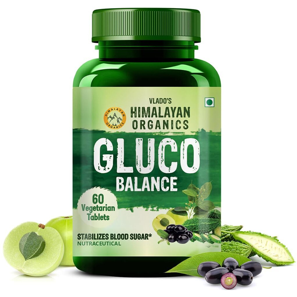VladoS Himalayan Organics Plant Based Gluco Balance Dietary Supplement | Jamun,Amla,Bittermelon,Chirayta Extracts | Control Diabetes, Insulin Resistance, Weight Management & Boost Energy - 60 Veg Tablets