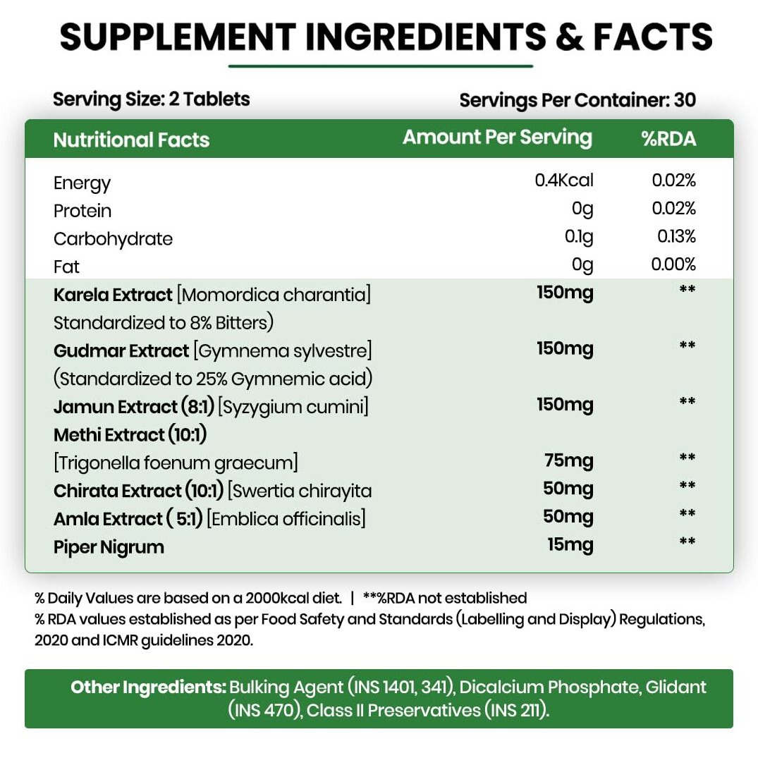 VladoS Himalayan Organics Plant Based Gluco Balance Dietary Supplement | Jamun,Amla,Bittermelon,Chirayta Extracts | Control Diabetes, Insulin Resistance, Weight Management & Boost Energy - 60 Veg Tablets