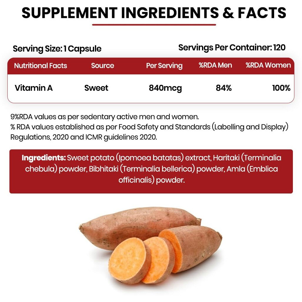 VladoS Himalayan Organics Plant-Based Vitamin A Supplement Supports Healthy Eye Sight | Natural Anti-Oxidant (120 Capsules)