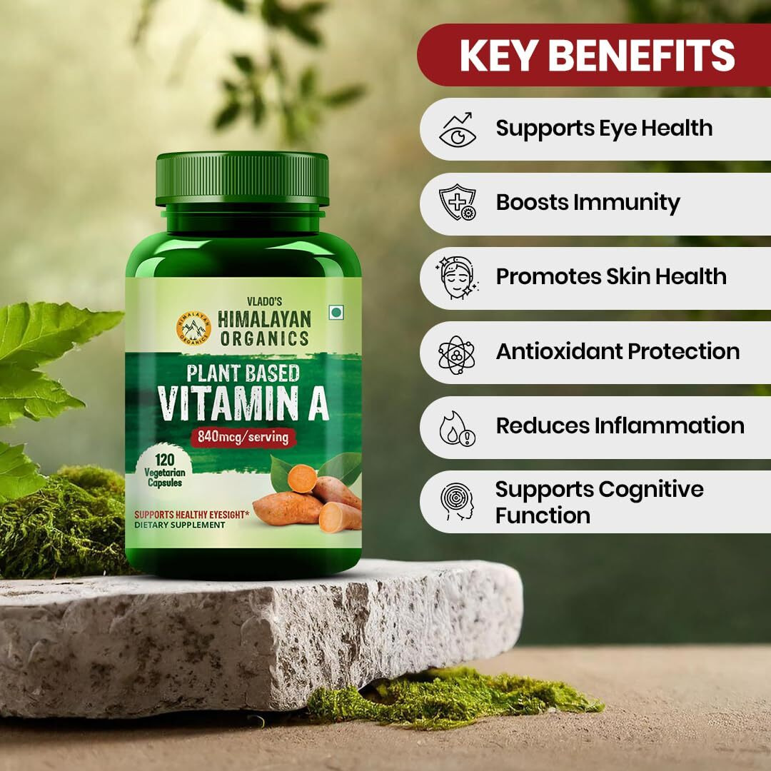 VladoS Himalayan Organics Plant-Based Vitamin A Supplement Supports Healthy Eye Sight | Natural Anti-Oxidant (120 Capsules)
