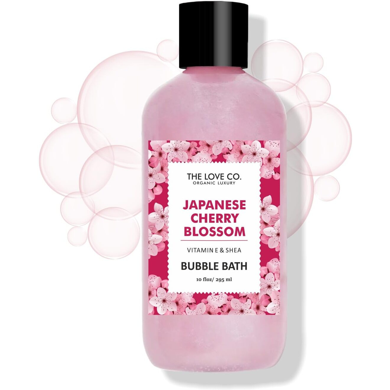 The Love Co. Luxury Japanese Cherry Blossom Bubble Bath - Aromatherapy Soap And Bath Oil With Epsom Salt For Dry Skin - Moisturizing And Soothing - Suitable For All Ages And Sensitive Skin - Luxury Bubble Bath For Self-Care - 295Ml
