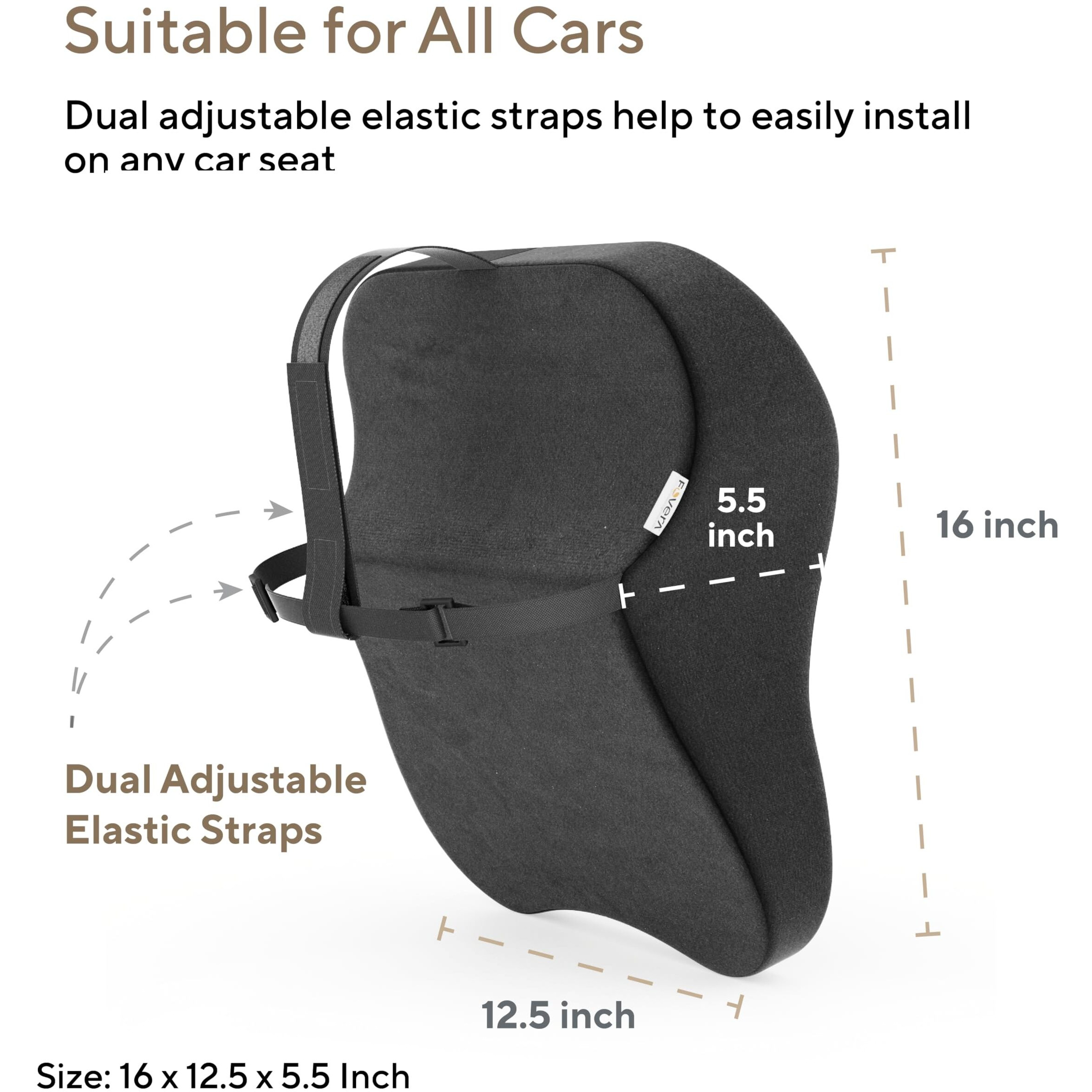 Fovera Car Neck Rest Pillow | 2 Years Warranty | Memory Foam Neck Pillow For Car, Car Seat Head Rest Cushion For Neck & Cervical Support - Relieves Neck Pain (Large, Black, Pack Of 1)