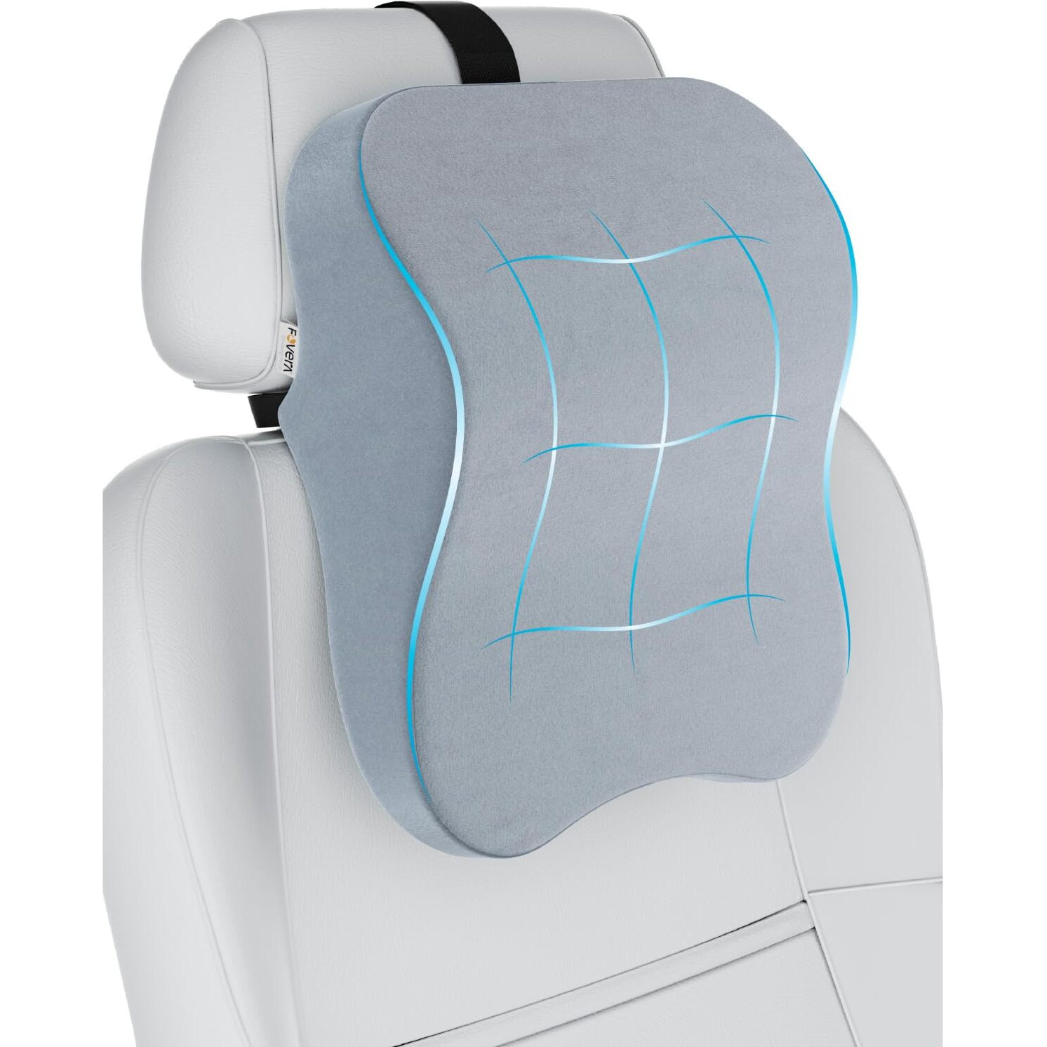 Fovera Car Neck Rest Pillow | 2 Years Warranty | Memory Foam Neck Pillow For Car, Car Seat Head Rest Cushion For Neck & Cervical Support - Relieves Neck Pain (Large, Grey, Pack Of 1)