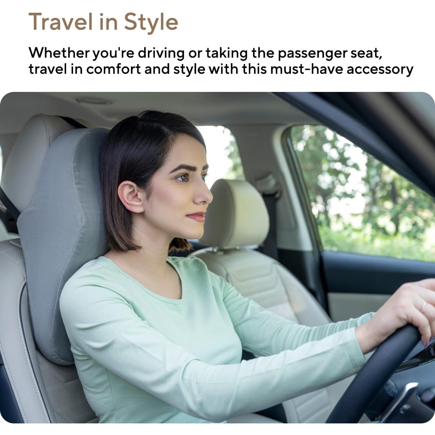 Fovera Car Neck Rest Pillow | 2 Years Warranty | Memory Foam Neck Pillow For Car, Car Seat Head Rest Cushion For Neck & Cervical Support - Relieves Neck Pain (Large, Grey, Pack Of 1)