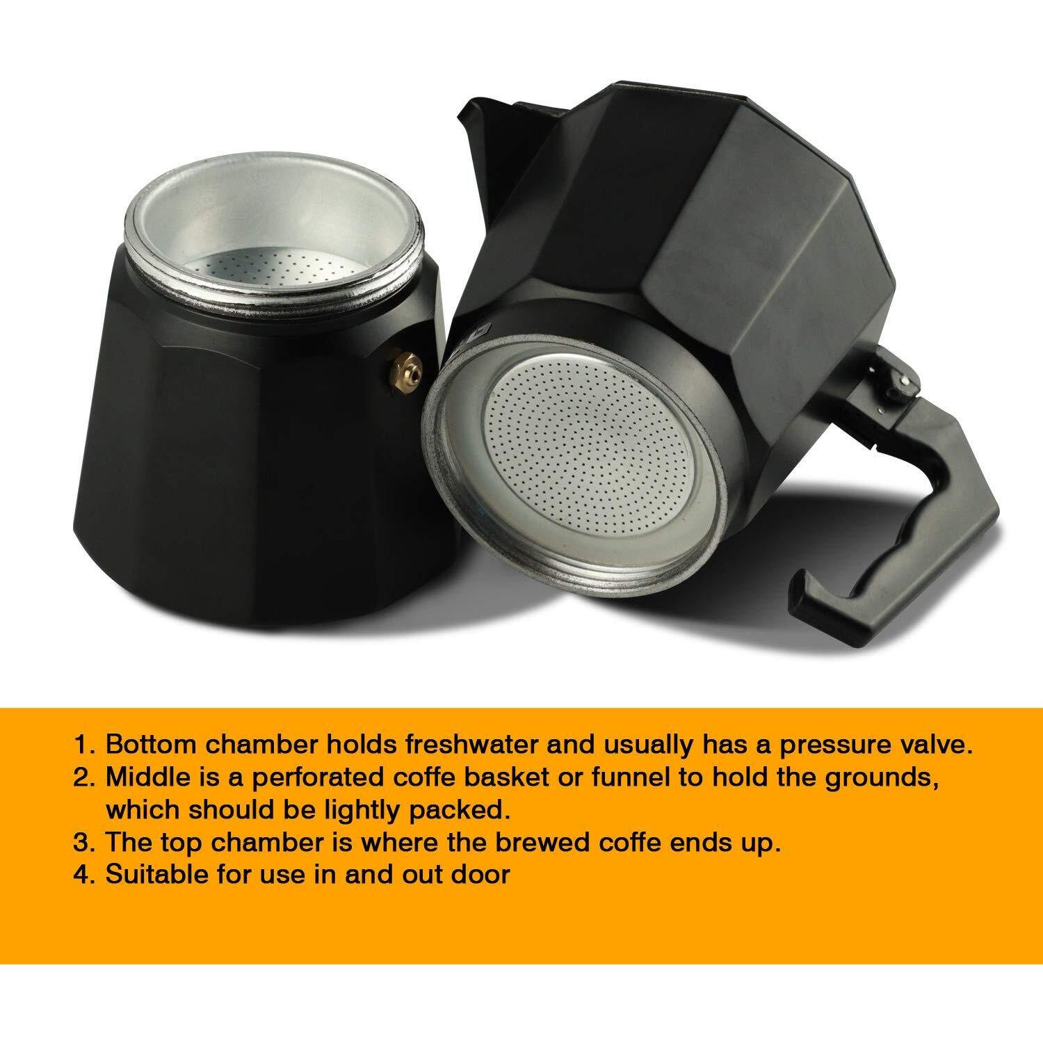 Ibell Mp6370S Classic 6 Cup Moka Pot Espresso Maker/Percolator/Filter Coffee Maker, Italian Espresso - Black