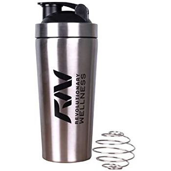 Revolutionary Wellness Stainless Steel Black Shaker Bottle - 700Ml For Protein Shake 100% Leakproof | Free Rw Plant Protein Drink Mix (Steel/Silver)