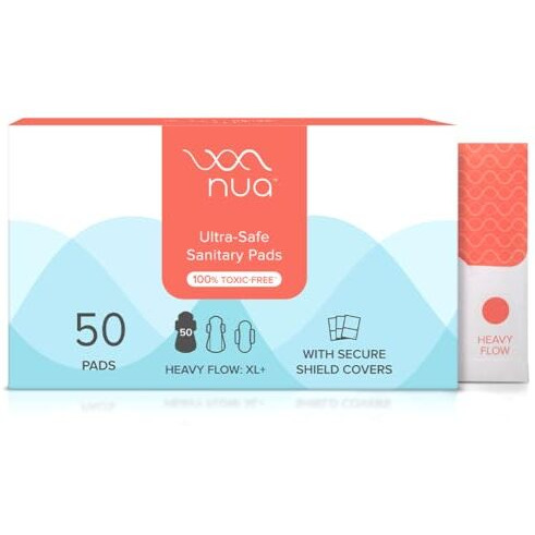 Nua Ultra-Safe Sanitary Pads For Women | 50 Ultra Thin Pads | Heavy Flow - Xl+ | Safe On Skin | Toxic-Free & Rash-Free | Unscented | 50% Wider Back| Leakproof | With 12 Disposable Covers| Made Safe